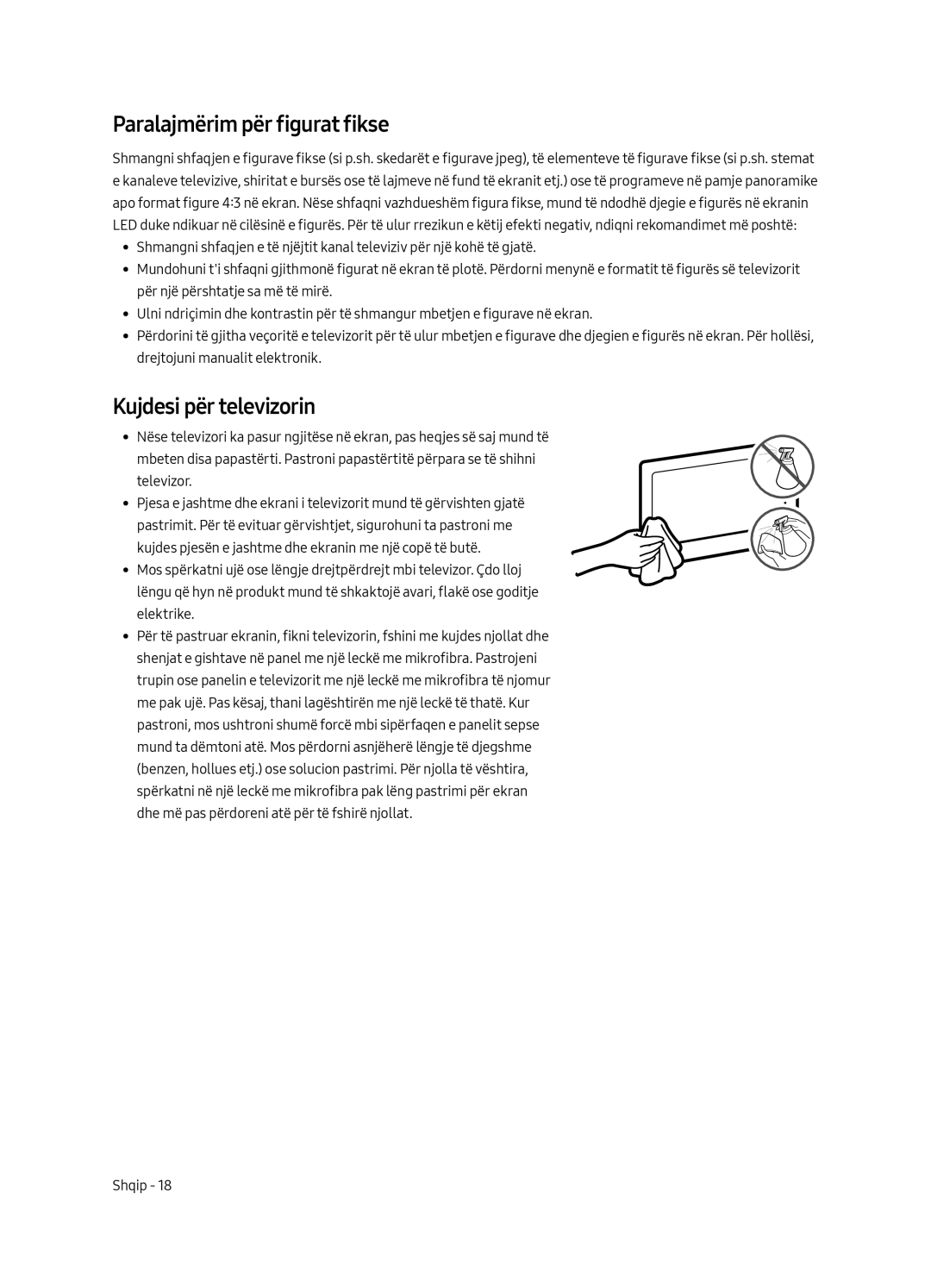 Samsung UE55MU6402UXXH, UE40MU6402UXXH, UE65MU6402UXXH manual Paralajmërim për figurat fikse, Kujdesi për televizorin 