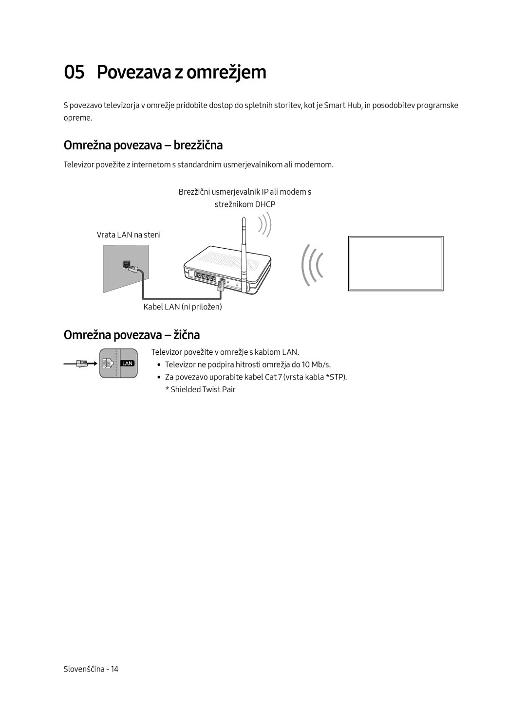 Samsung UE55MU6402UXXH, UE40MU6402UXXH manual Povezava z omrežjem, Omrežna povezava brezžična, Omrežna povezava žična 