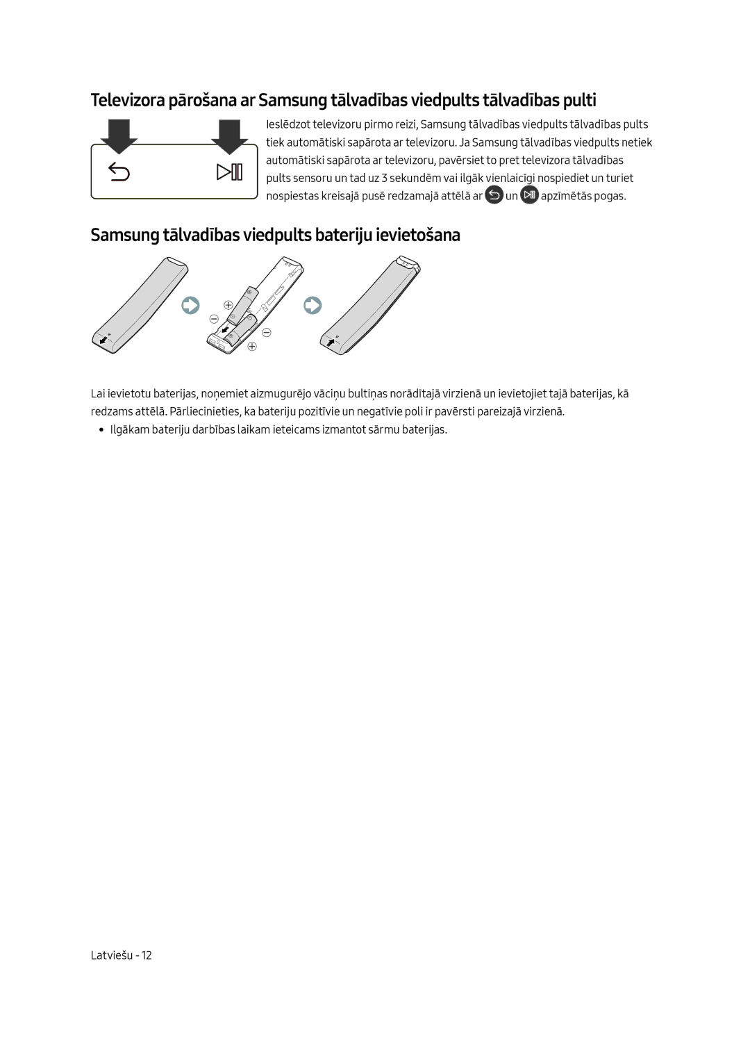 Samsung UE40MU6402UXXH, UE65MU6402UXXH, UE55MU6402UXXH, UE49MU6402UXXH Samsung tālvadības viedpults bateriju ievietošana 