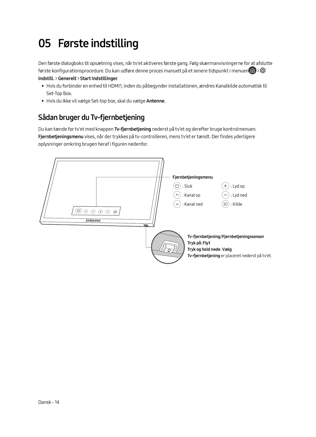 Samsung UE49MU6405UXXC, UE40MU6405UXXC, UE65MU6405UXXC manual 05 Første indstilling, Sådan bruger du Tv-fjernbetjening 