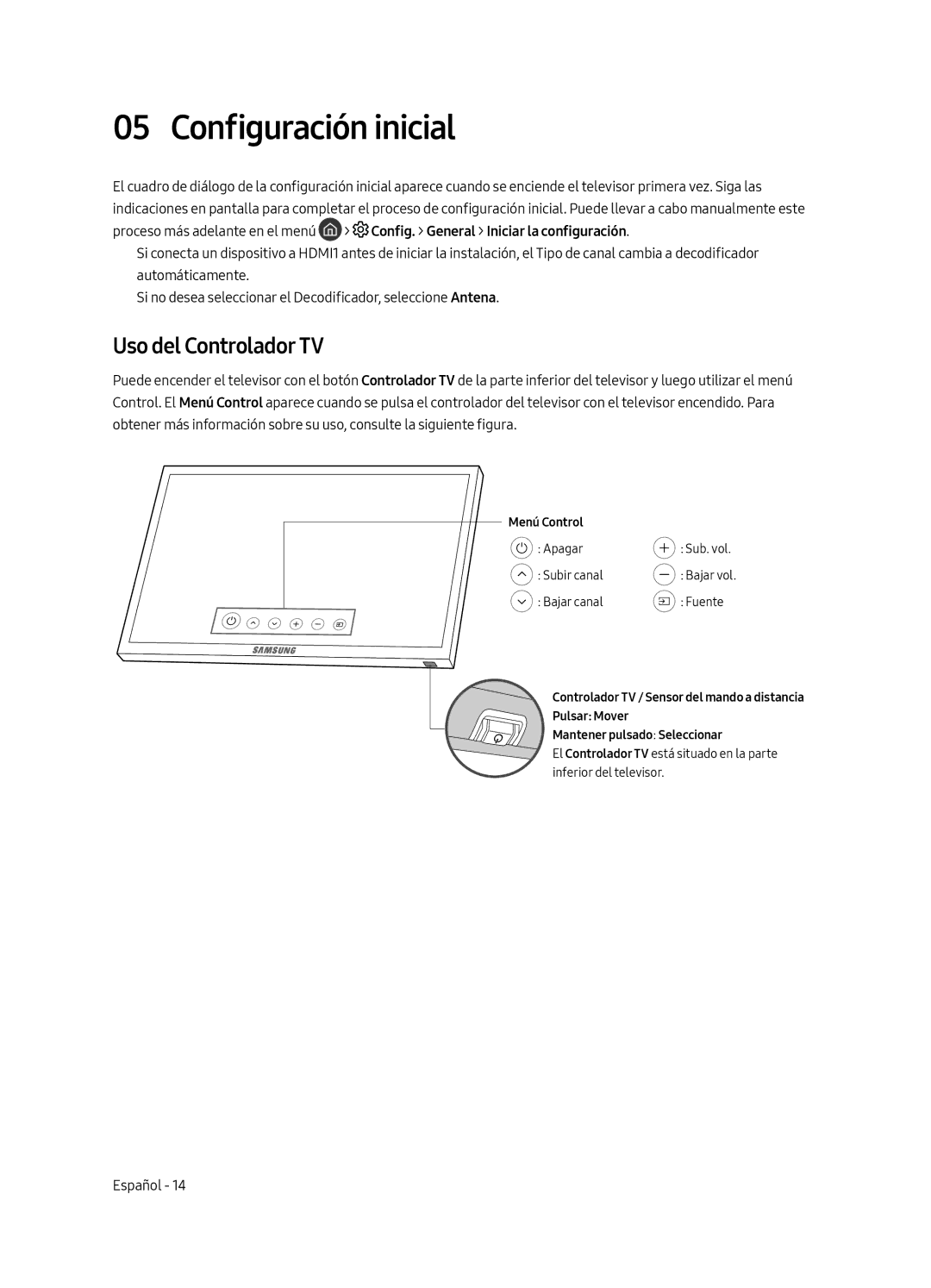 Samsung UE49MU6405UXXC, UE40MU6405UXXC, UE65MU6405UXXC, UE55MU6405UXXC manual Configuración inicial, Uso del Controlador TV 