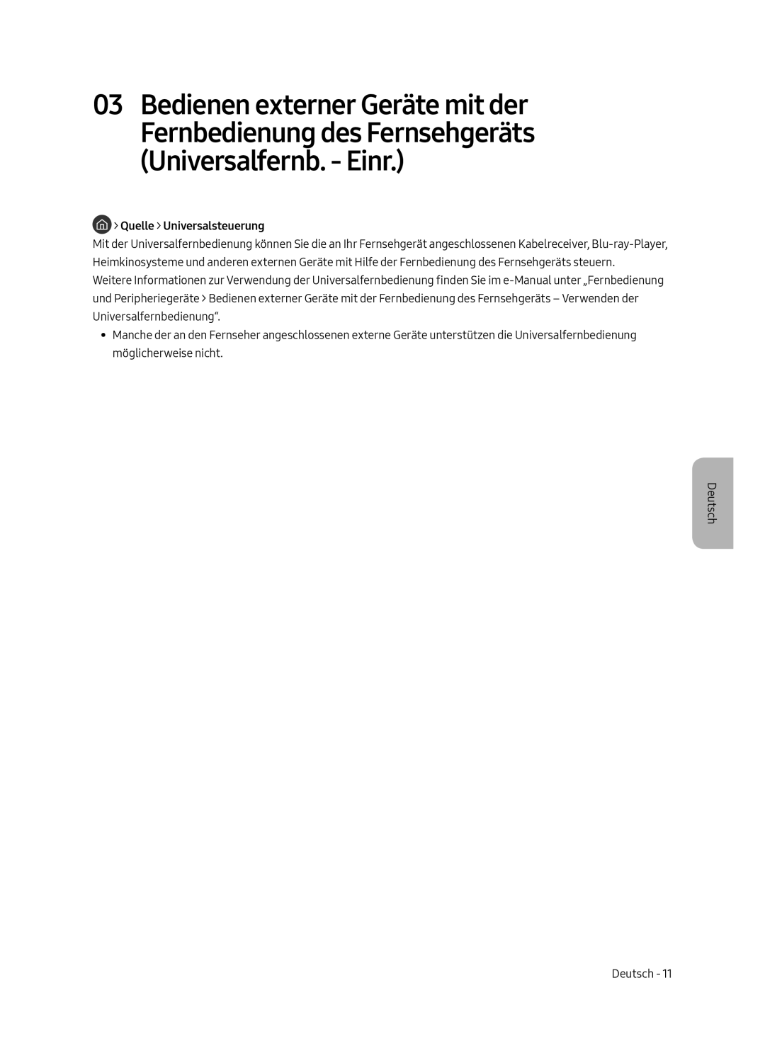 Samsung UE55MU6405UXXC, UE40MU6405UXXC, UE65MU6405UXXC, UE49MU6405UXXC manual Quelle Universalsteuerung 