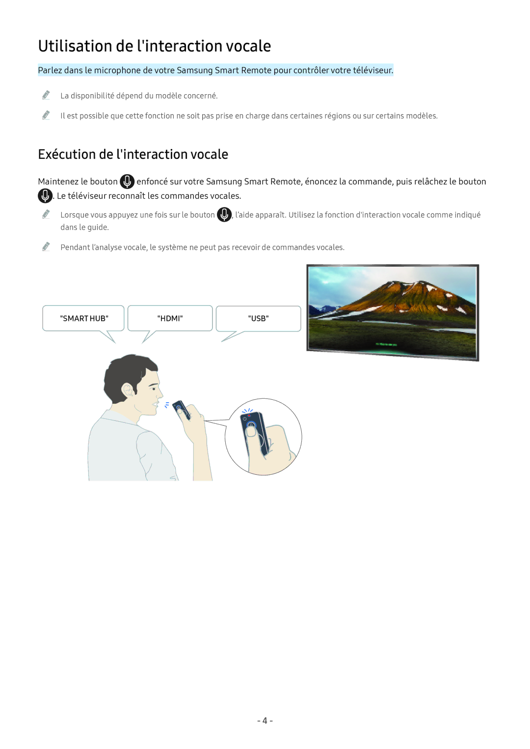 Samsung UE65MU6505UXXC, UE40MU6455UXXC, QE75Q7FAMTXXC Utilisation de linteraction vocale, Exécution de linteraction vocale 