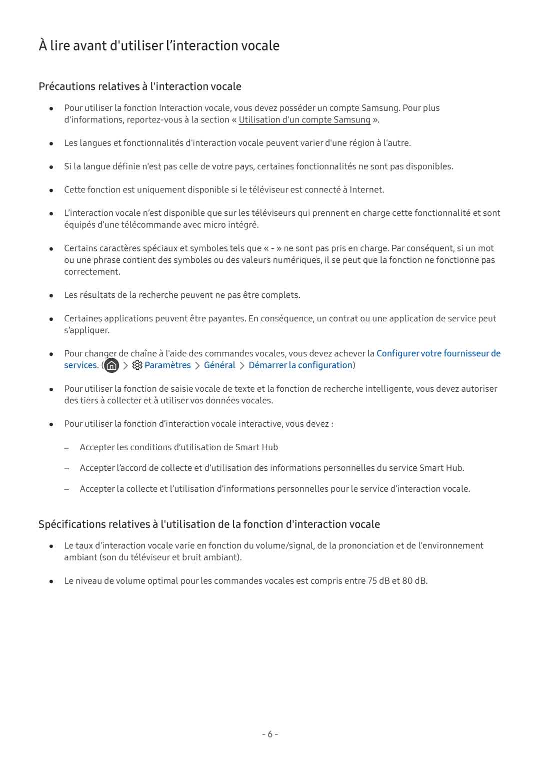 Samsung UE55MU6105KXXC manual Lire avant dutiliser l’interaction vocale, Précautions relatives à linteraction vocale 