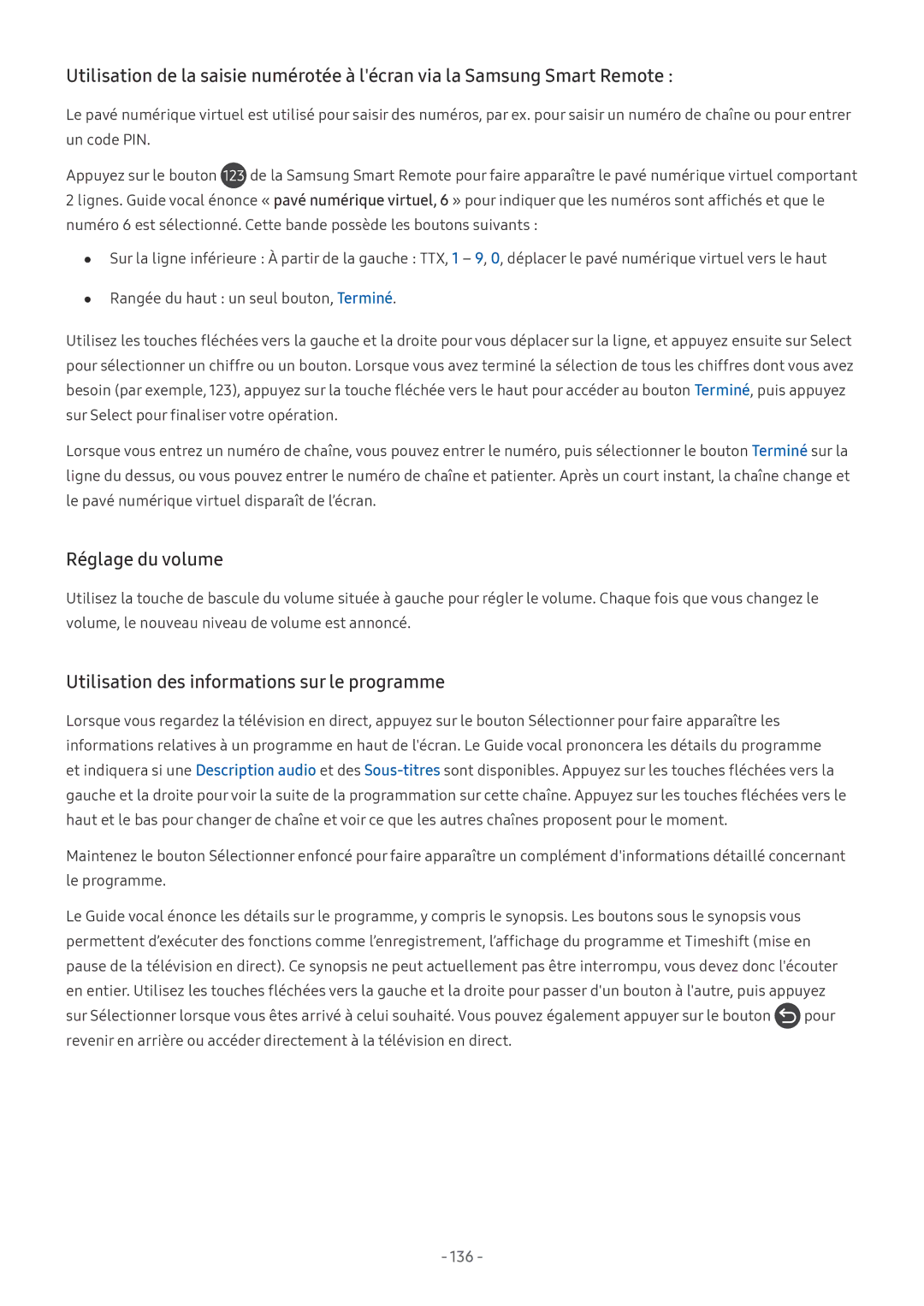 Samsung UE43LS003AUXXC, UE40MU6455UXXC, QE75Q7FAMTXXC manual Réglage du volume, Utilisation des informations sur le programme 