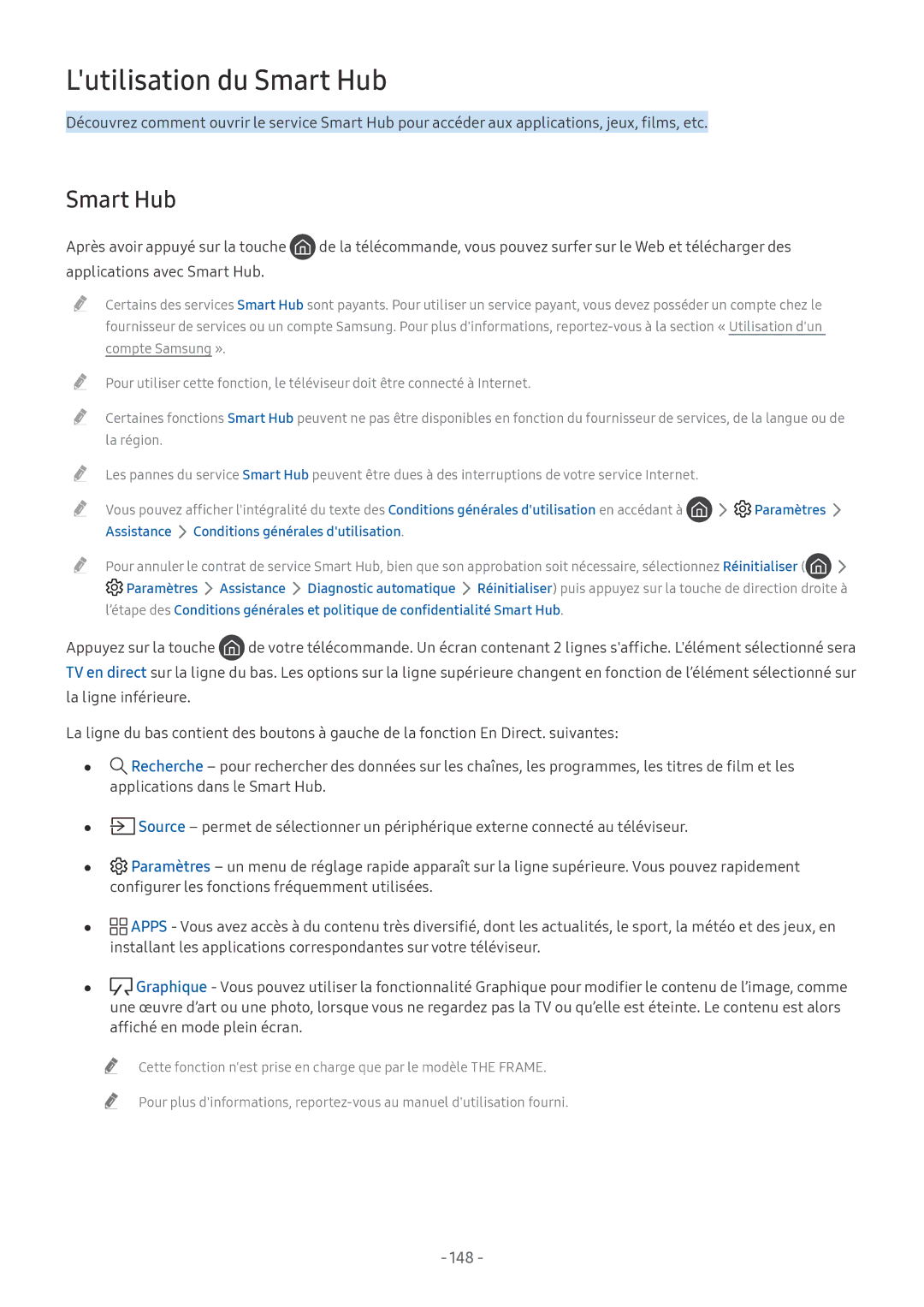 Samsung UE65MU6505UXXC, UE40MU6455UXXC, QE75Q7FAMTXXC, QE65Q8CAMTXXC Smart Hub, Assistance Conditions générales dutilisation 