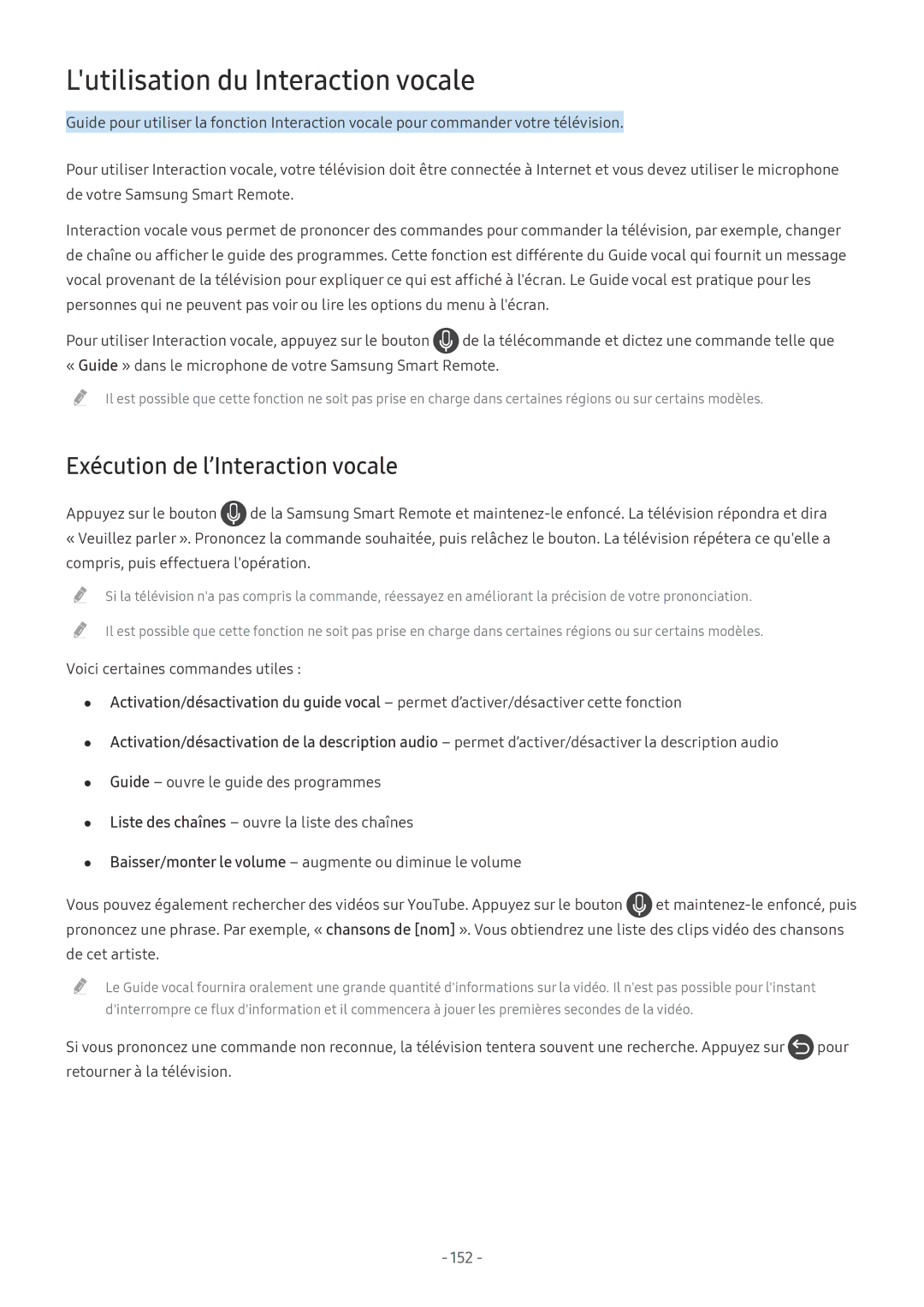 Samsung UE65MU7005TXXC, UE40MU6455UXXC, QE75Q7FAMTXXC Lutilisation du Interaction vocale, Exécution de l’Interaction vocale 