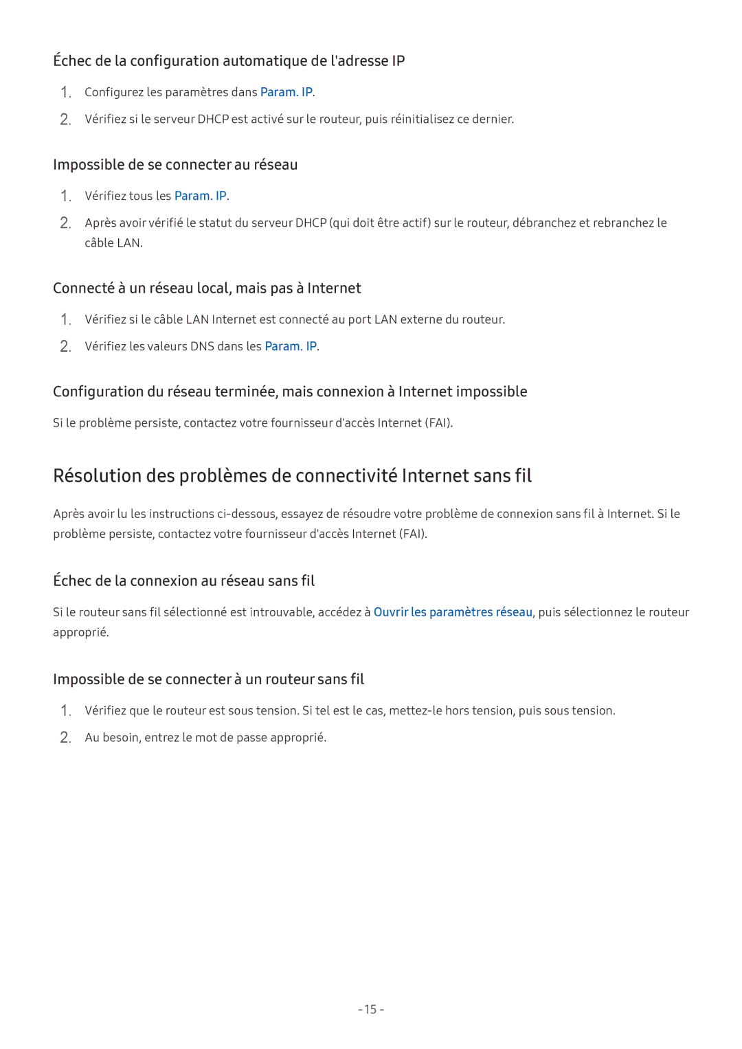 Samsung UE40MU6175UXXC, UE40MU6455UXXC, QE75Q7FAMTXXC manual Résolution des problèmes de connectivité Internet sans fil 