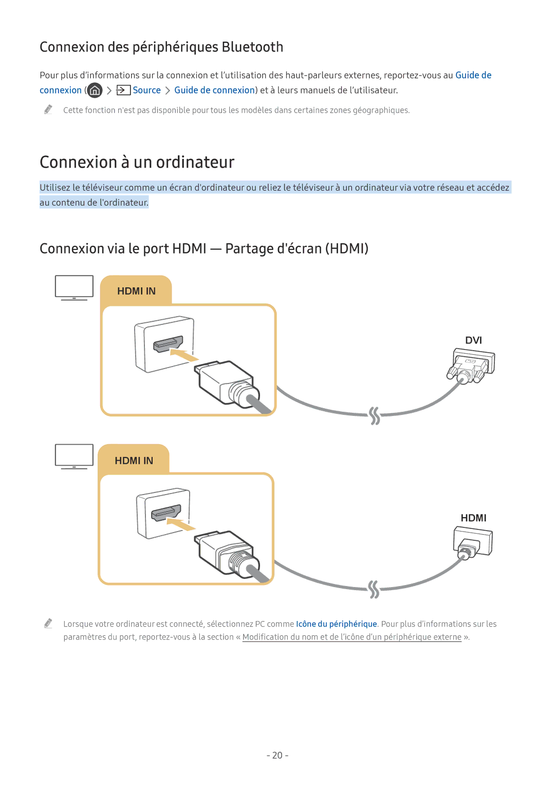 Samsung UE49MU6125KXXC, UE40MU6455UXXC, QE75Q7FAMTXXC manual Connexion à un ordinateur, Connexion des périphériques Bluetooth 