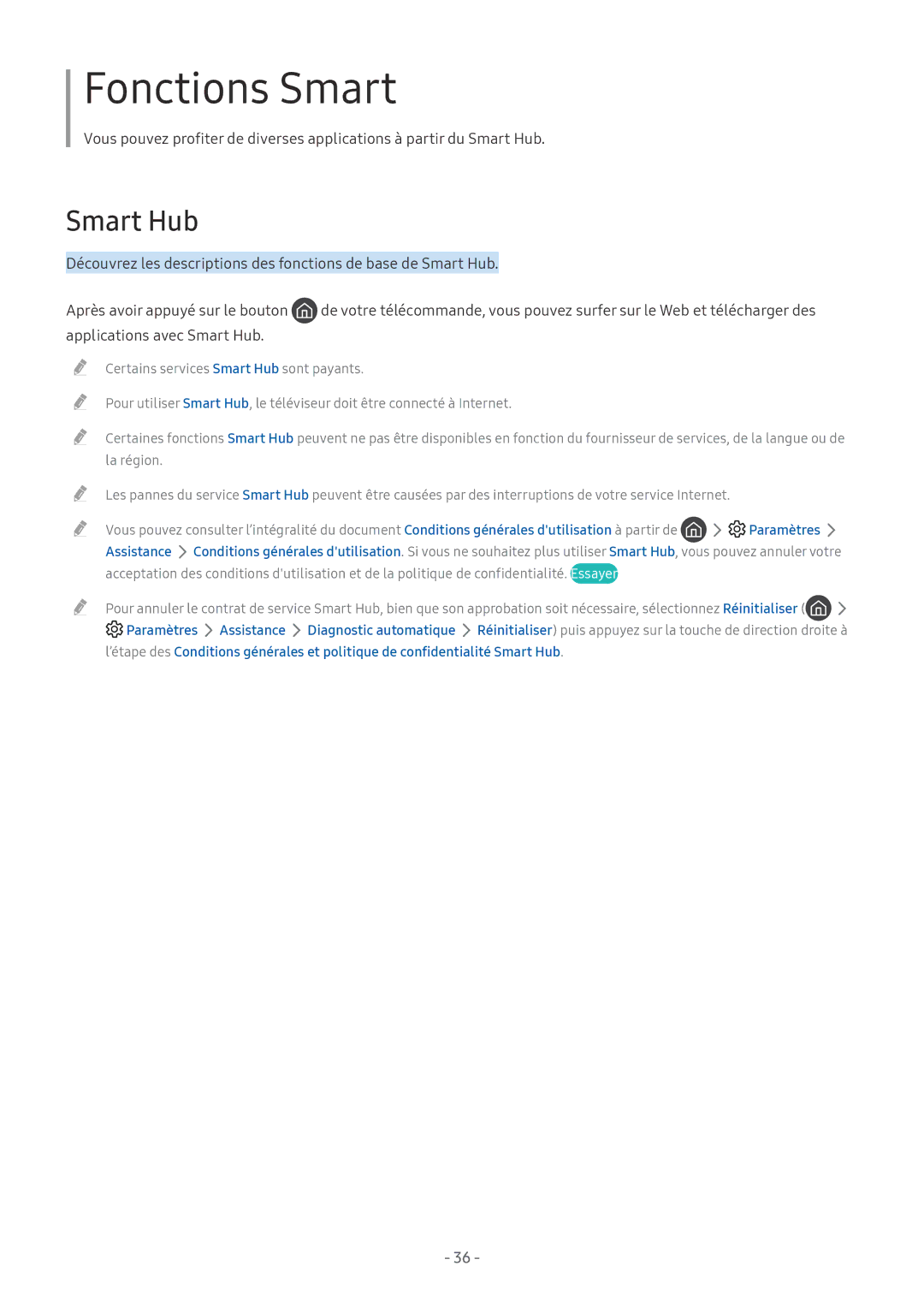 Samsung QE75Q8CAMTXXC, UE40MU6455UXXC, QE75Q7FAMTXXC, QE65Q8CAMTXXC, QE55Q8CAMTXXC manual Smart Hub, Paramètres Assistance 