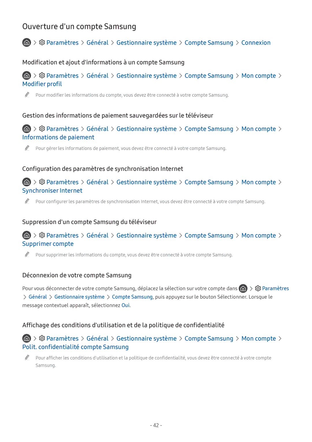 Samsung UE55MU8005TXXC manual Ouverture dun compte Samsung, Modification et ajout dinformations à un compte Samsung 