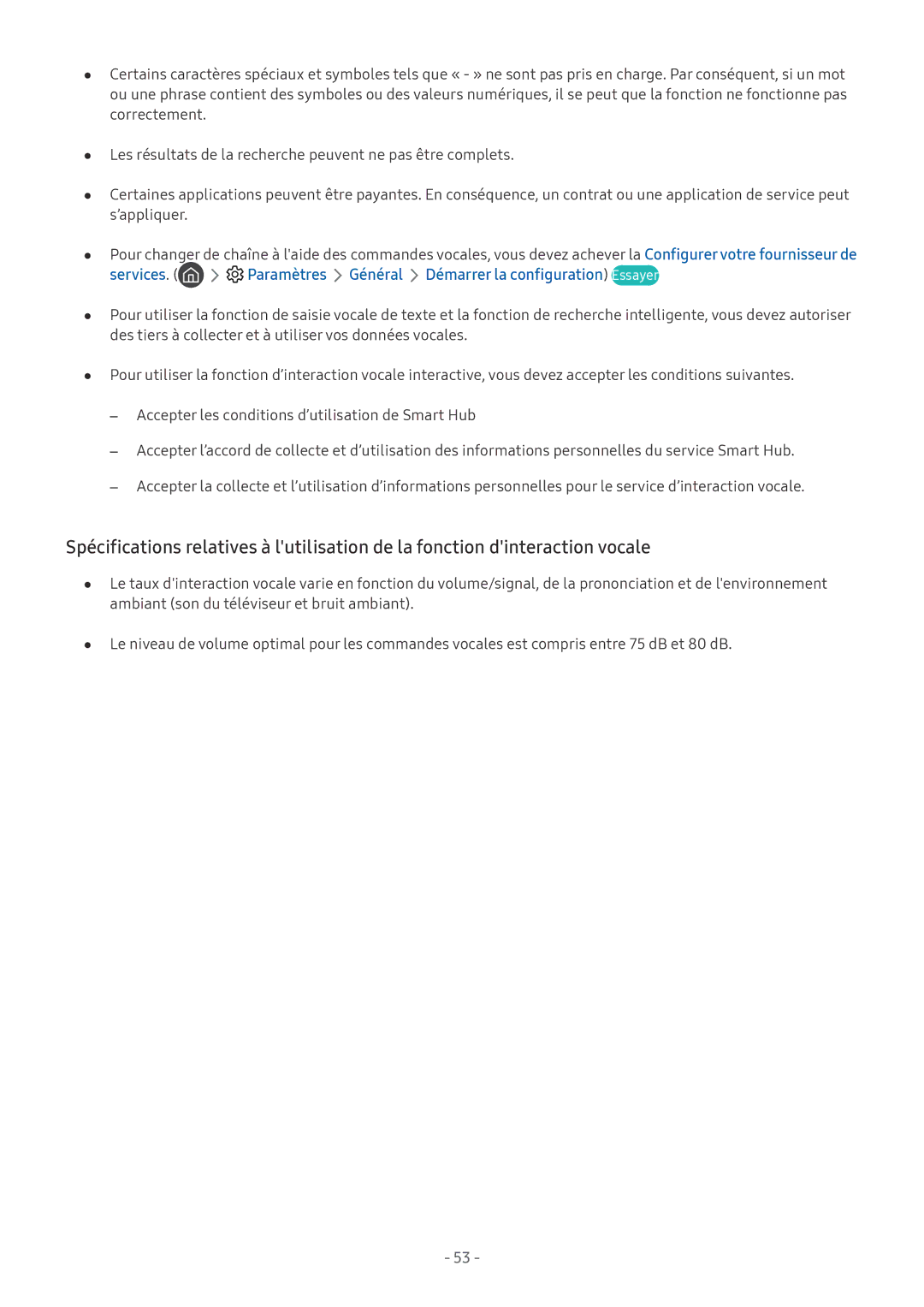 Samsung UE40MU6105KXXC, UE40MU6455UXXC, QE75Q7FAMTXXC, QE65Q8CAMTXXC Services Paramètres Général Démarrer la configuration 