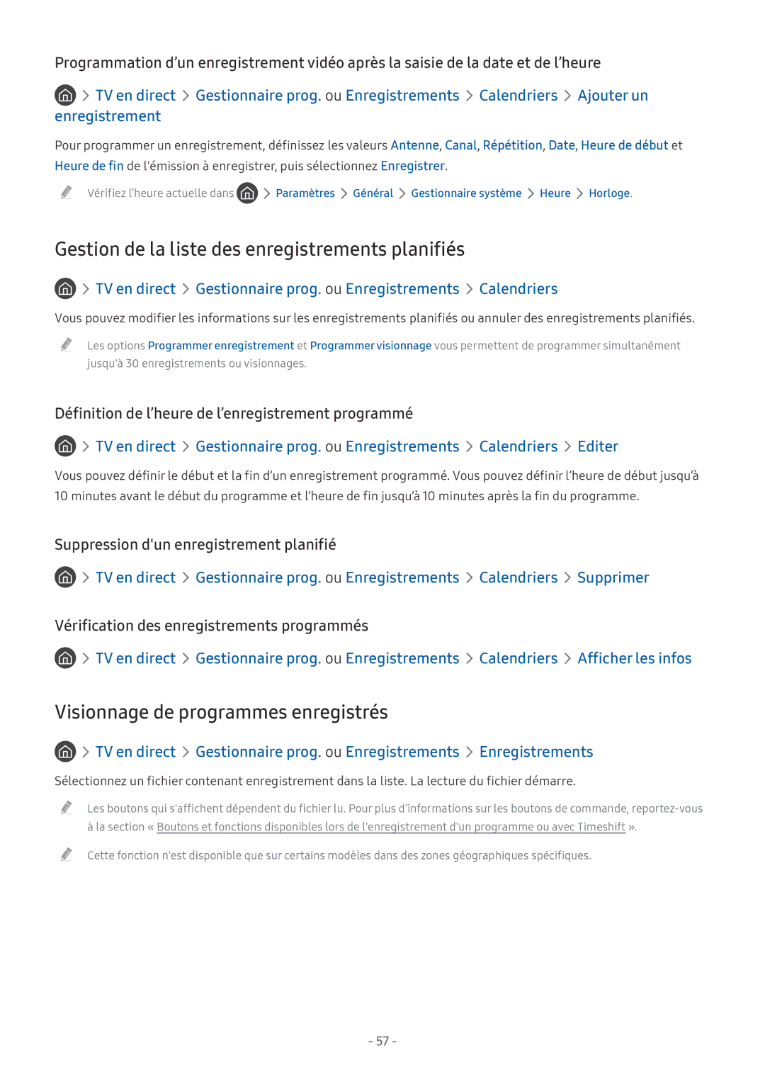 Samsung UE49MU7005TXXC manual Gestion de la liste des enregistrements planifiés, Visionnage de programmes enregistrés 