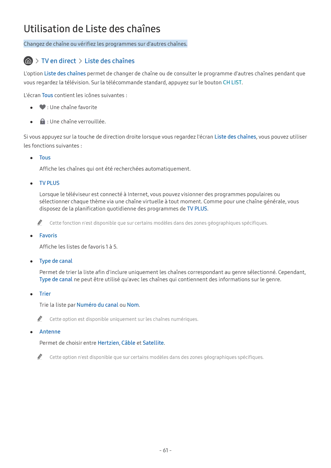 Samsung QE55Q6FAMTXXC, UE40MU6455UXXC, QE75Q7FAMTXXC manual Utilisation de Liste des chaînes, TV en direct Liste des chaînes 
