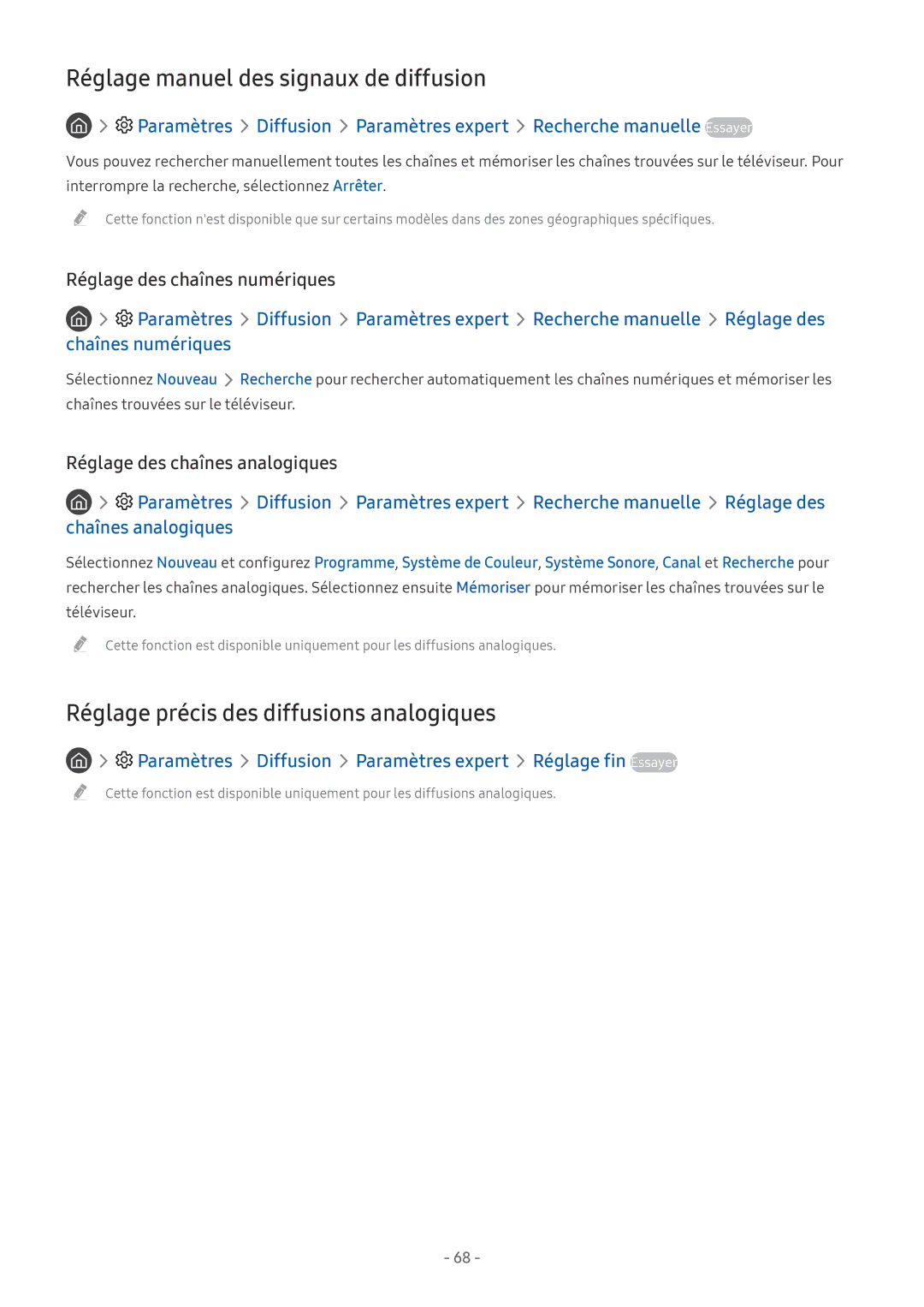 Samsung QE65Q8CAMTXXC, UE40MU6455UXXC Réglage manuel des signaux de diffusion, Réglage précis des diffusions analogiques 