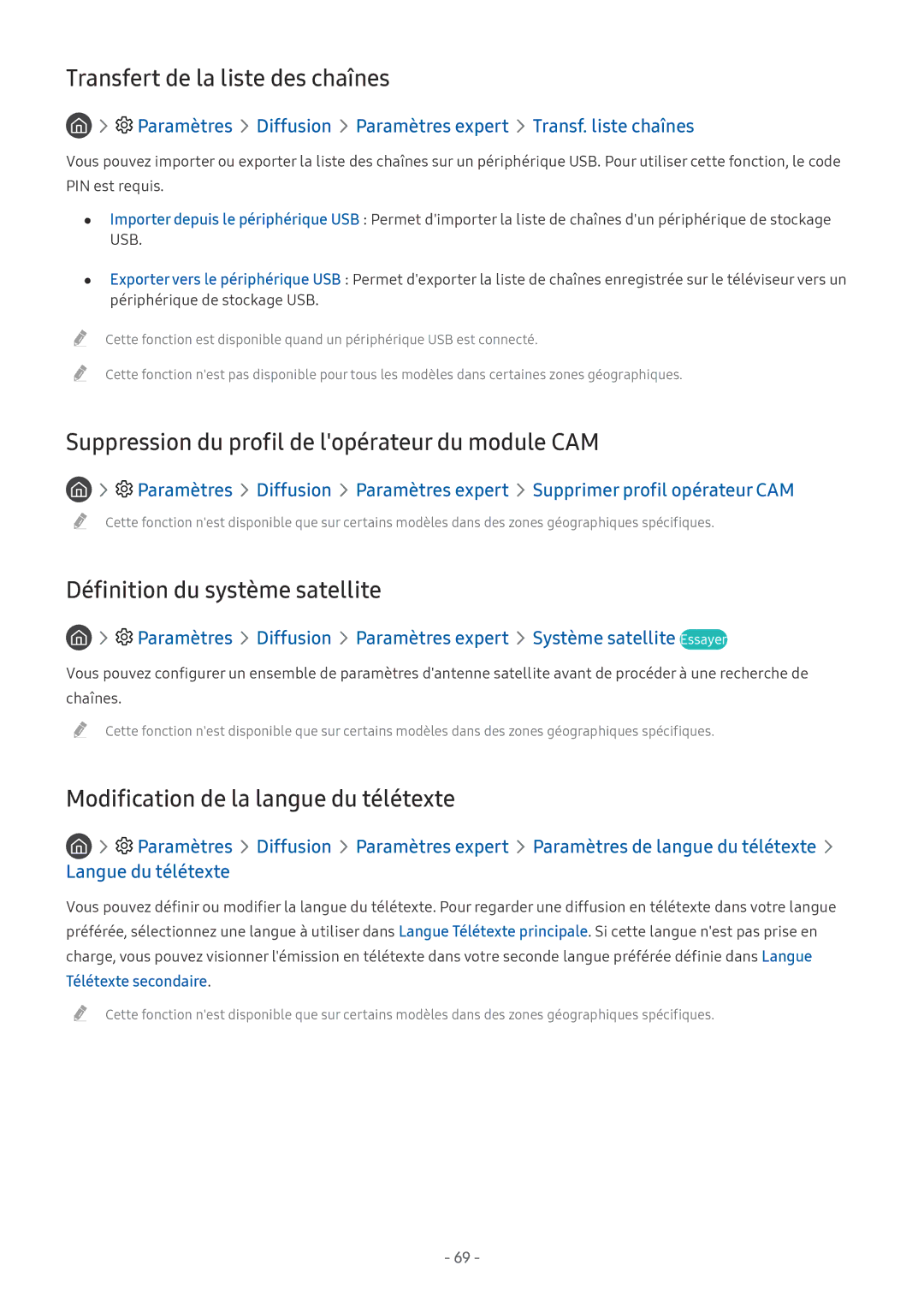 Samsung QE55Q8CAMTXXC, UE40MU6455UXXC Transfert de la liste des chaînes, Suppression du profil de lopérateur du module CAM 