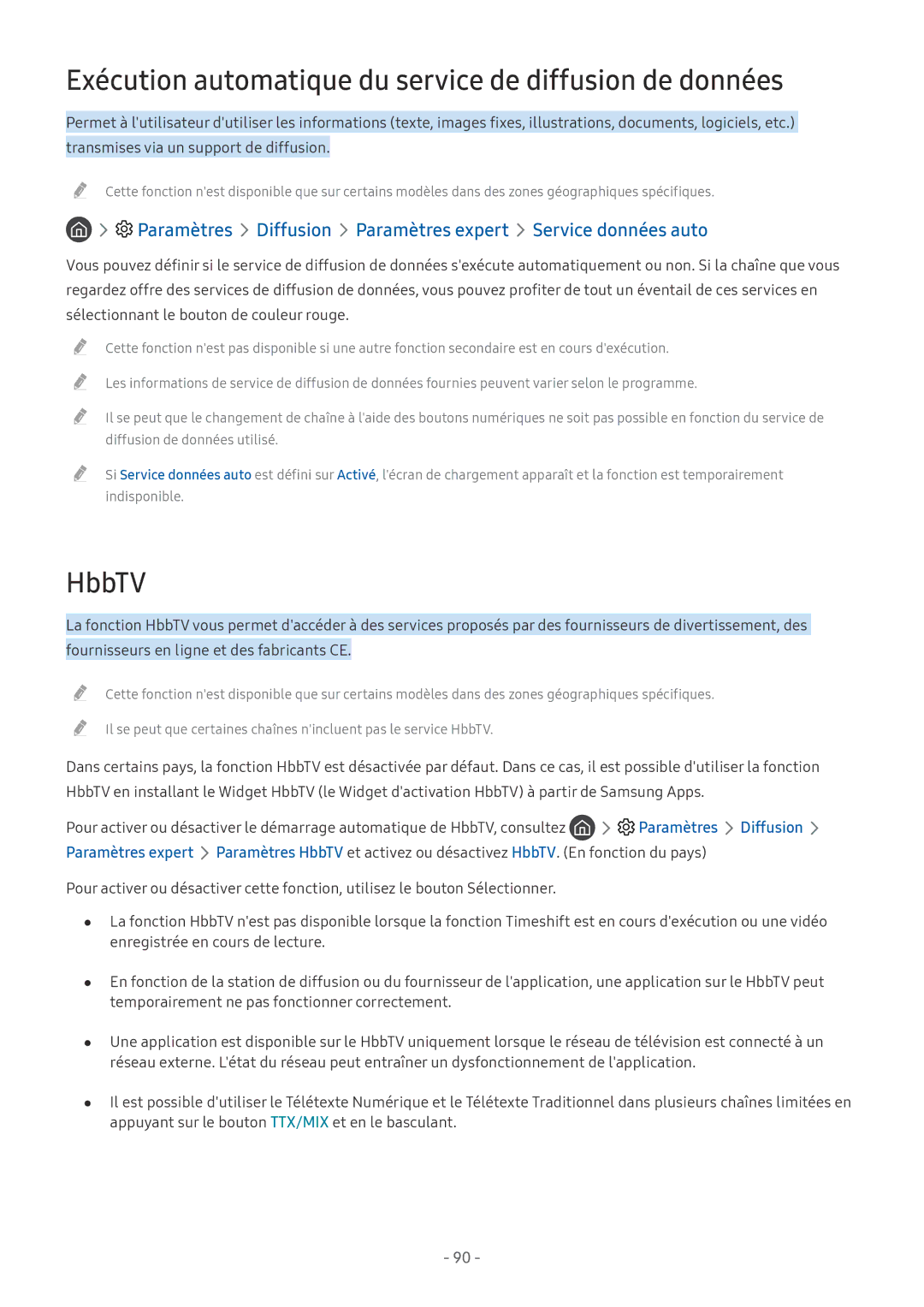Samsung QE65Q6FAMTXXC, UE40MU6455UXXC, QE75Q7FAMTXXC manual Exécution automatique du service de diffusion de données, HbbTV 