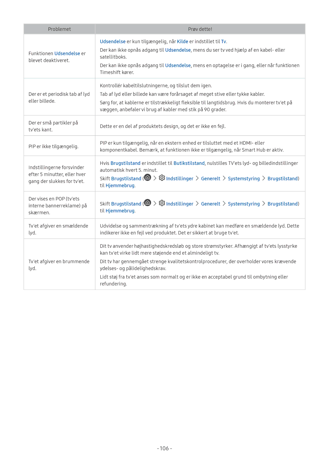 Samsung UE55MU6655UXXC, UE40MU6455UXXC manual Skift Brugstilstand Indstillinger Generelt Systemstyring, Til Hjemmebrug 