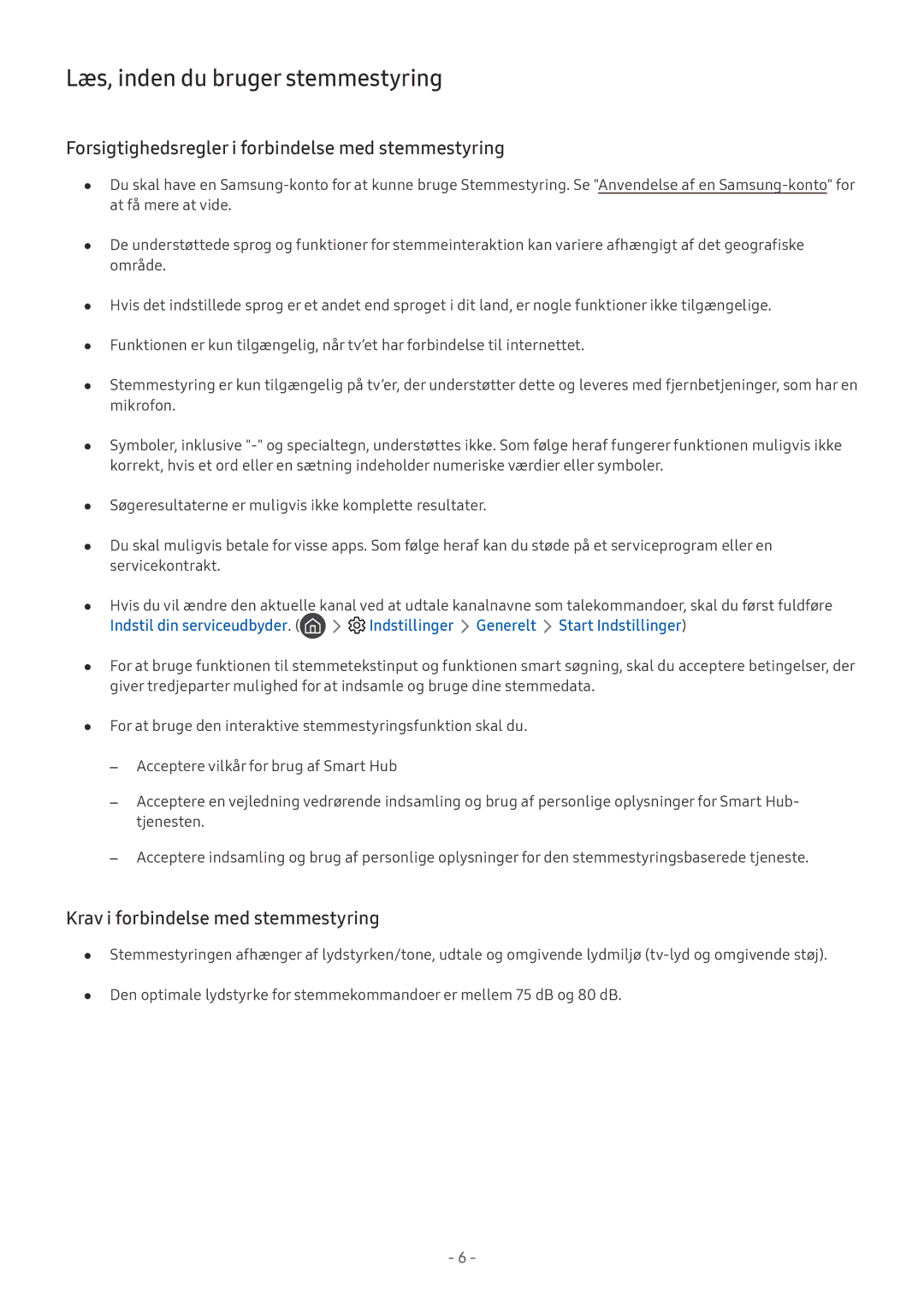 Samsung UE55MU6105KXXC manual Læs, inden du bruger stemmestyring, Forsigtighedsregler i forbindelse med stemmestyring 