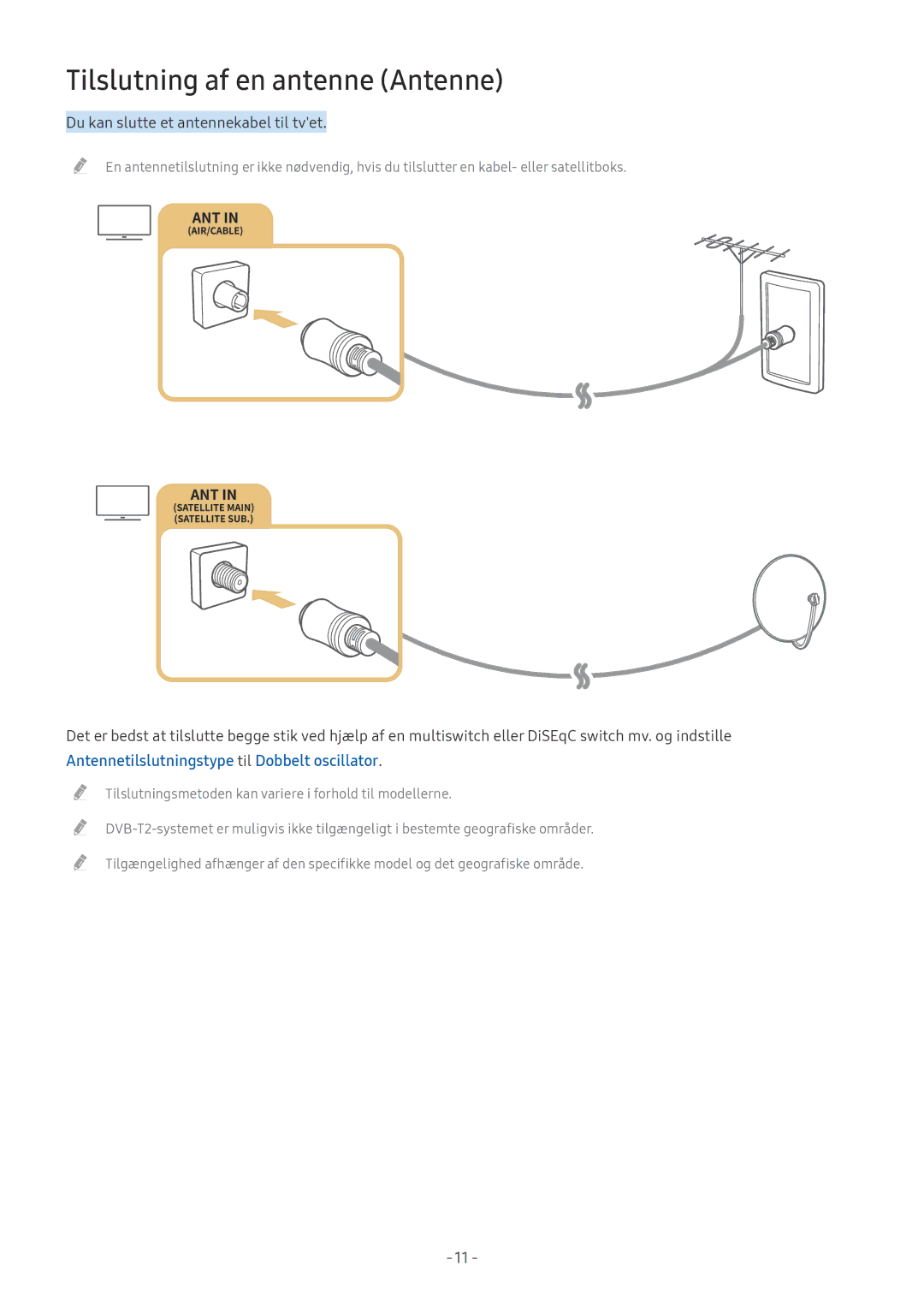 Samsung UE55MU6655UXXC, UE40MU6455UXXC Tilslutning af en antenne Antenne, Antennetilslutningstype til Dobbelt oscillator 