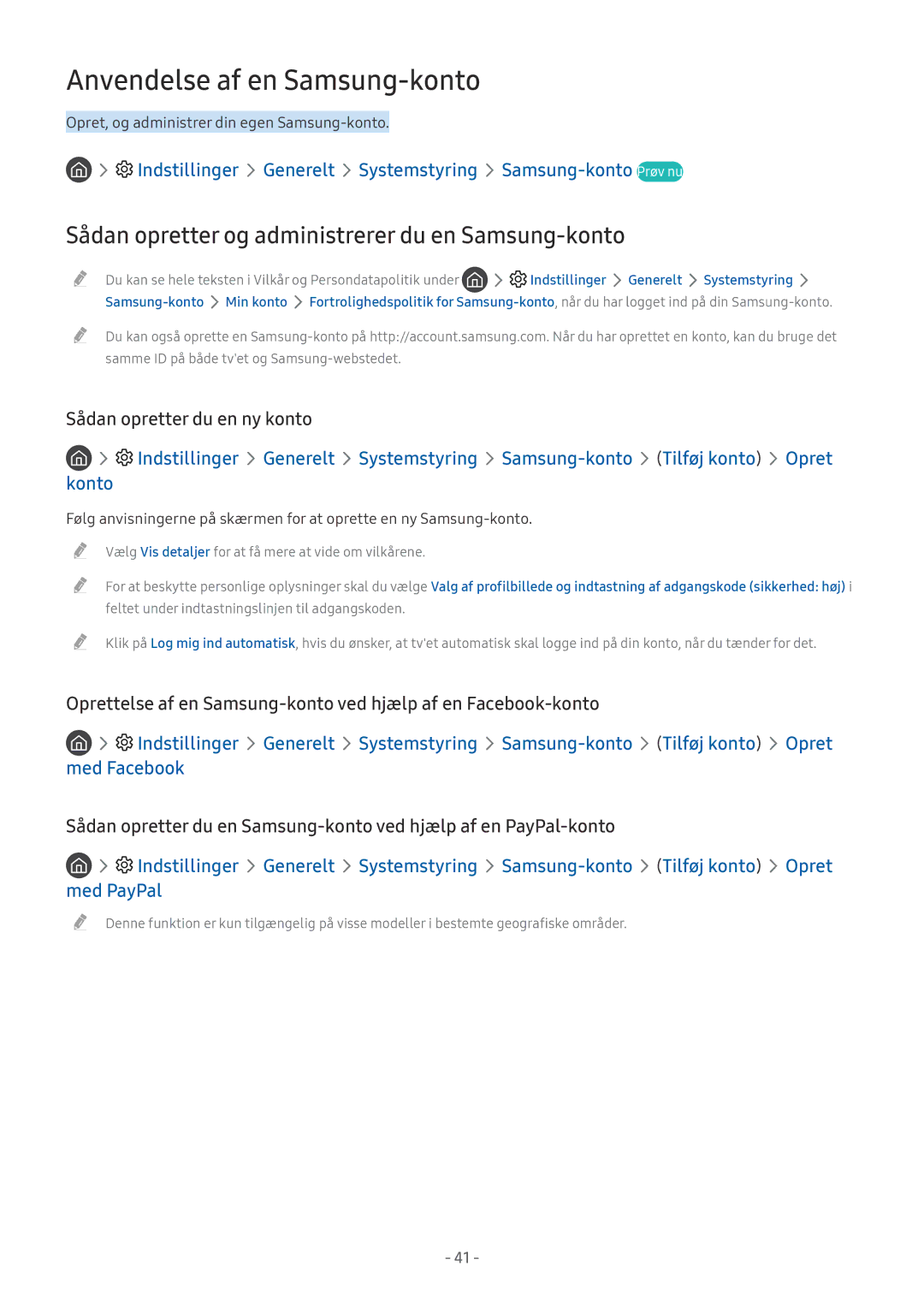 Samsung UE55MU7055TXXC, UE40MU6455UXXC Anvendelse af en Samsung-konto, Sådan opretter og administrerer du en Samsung-konto 