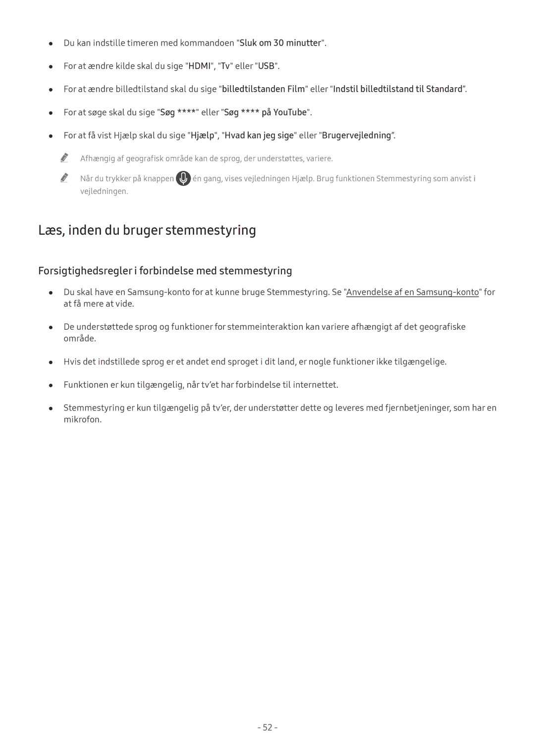 Samsung UE49MU7055TXXC, UE40MU6455UXXC, QE75Q7FAMTXXC, QE65Q8CAMTXXC, QE55Q8CAMTXXC manual Læs, inden du bruger stemmestyring 