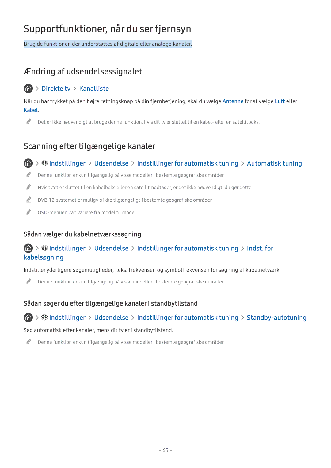 Samsung UE55MU6445UXXC, UE40MU6455UXXC manual Supportfunktioner, når du ser fjernsyn, Ændring af udsendelsessignalet 