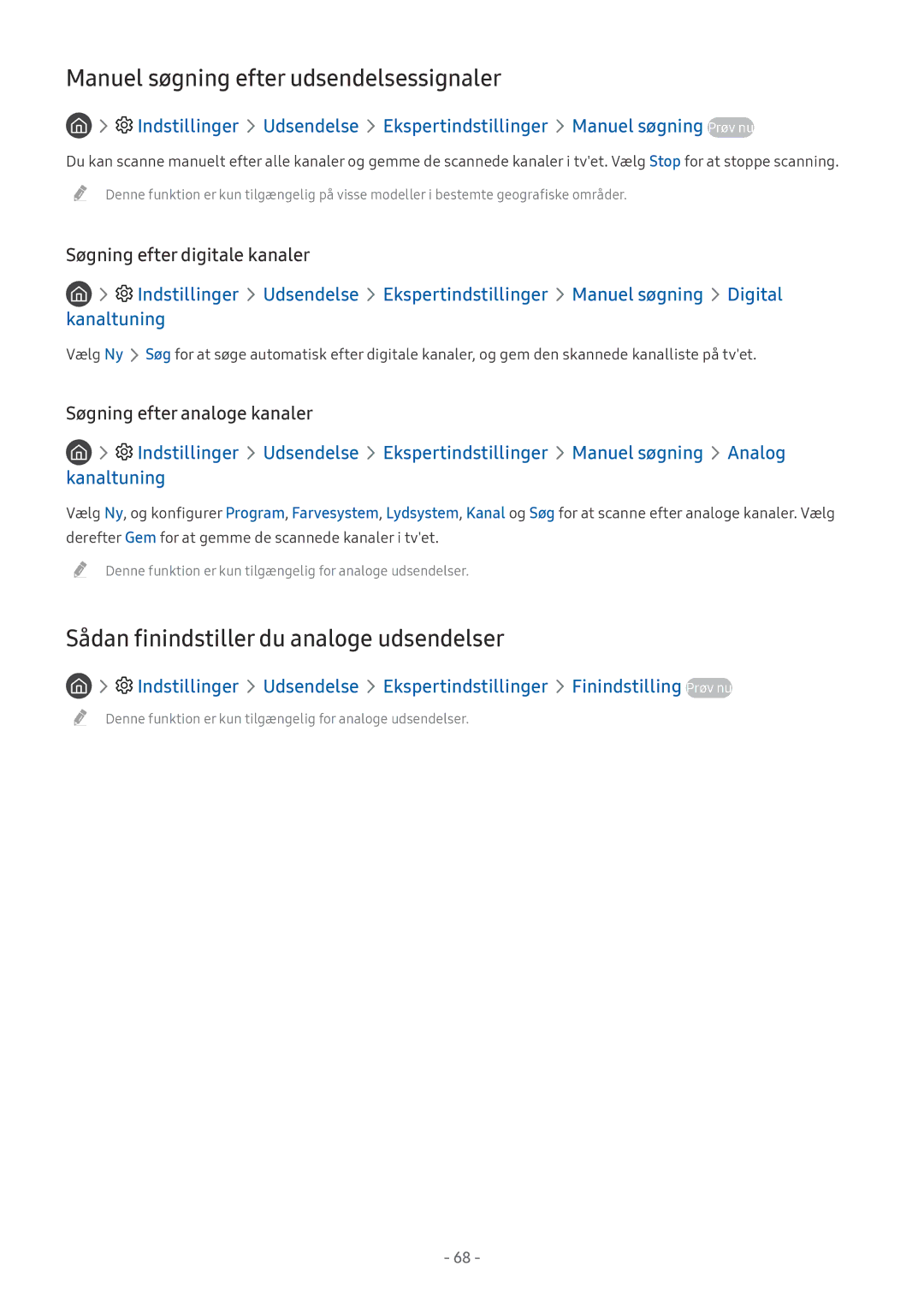 Samsung UE65MU6675UXXC, QE75Q7FAMTXXC Manuel søgning efter udsendelsessignaler, Sådan finindstiller du analoge udsendelser 