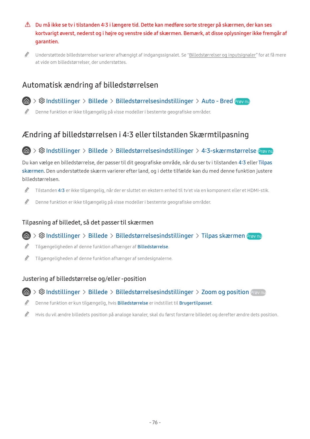 Samsung UE55MU6195UXXC, UE40MU6455UXXC, QE75Q7FAMTXXC manual Automatisk ændring af billedstørrelsen, Tilpas skærmen Prøv nu 