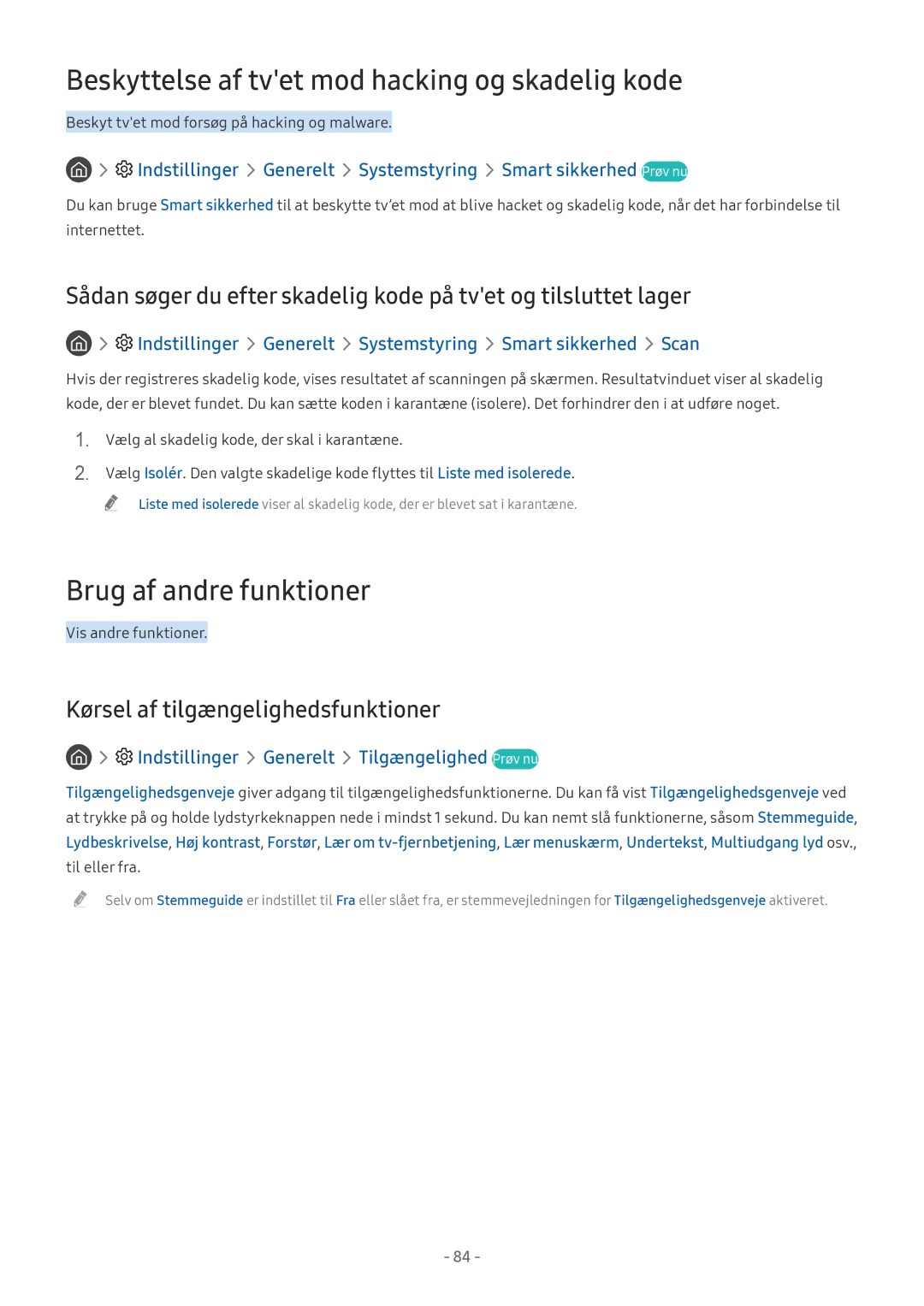 Samsung UE32LS001FUXXE, UE40MU6455UXXC manual Beskyttelse af tvet mod hacking og skadelig kode, Brug af andre funktioner 