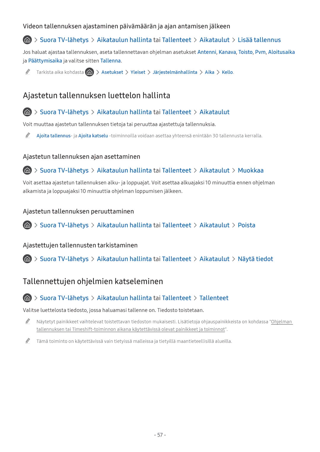 Samsung UE50MU6125KXXC, UE40MU6455UXXC Ajastetun tallennuksen luettelon hallinta, Tallennettujen ohjelmien katseleminen 