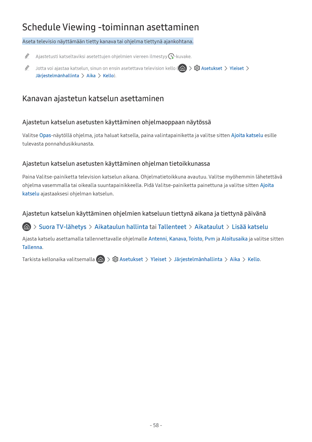 Samsung UE43LS003AUXXC manual Schedule Viewing -toiminnan asettaminen, Kanavan ajastetun katselun asettaminen, Tallenna 