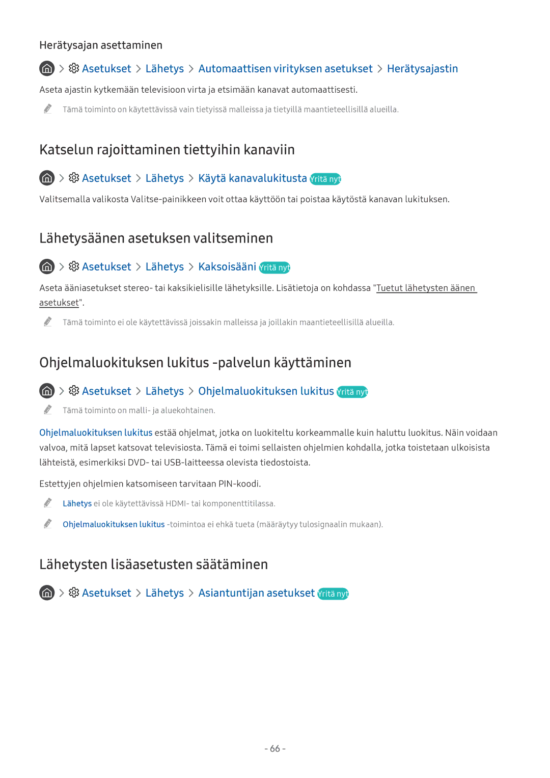 Samsung UE49MU6675UXXC, UE40MU6455UXXC Katselun rajoittaminen tiettyihin kanaviin, Lähetysäänen asetuksen valitseminen 