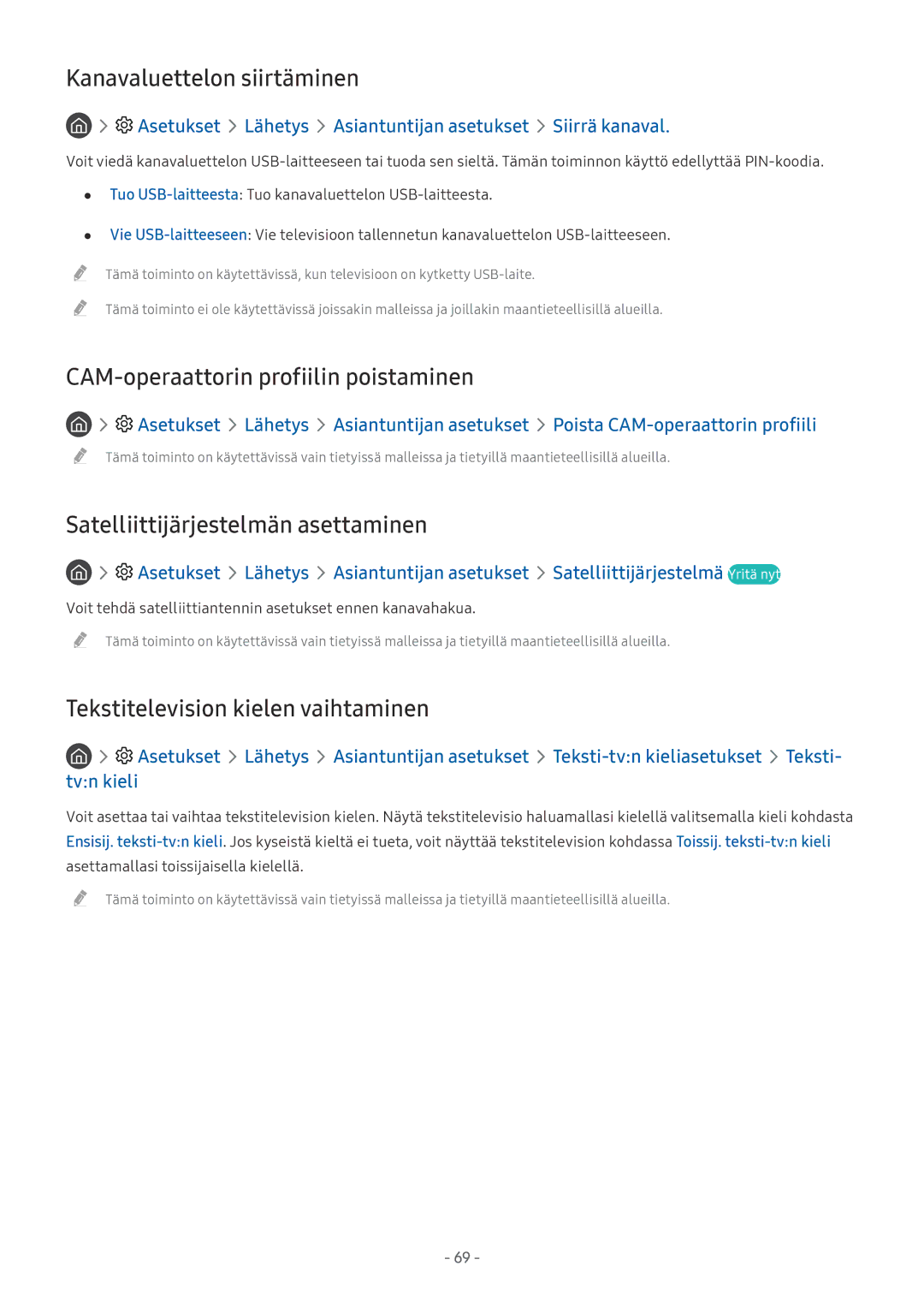 Samsung UE49MU8005TXXC, UE40MU6455UXXC, QE75Q7FAMTXXC Kanavaluettelon siirtäminen, CAM-operaattorin profiilin poistaminen 