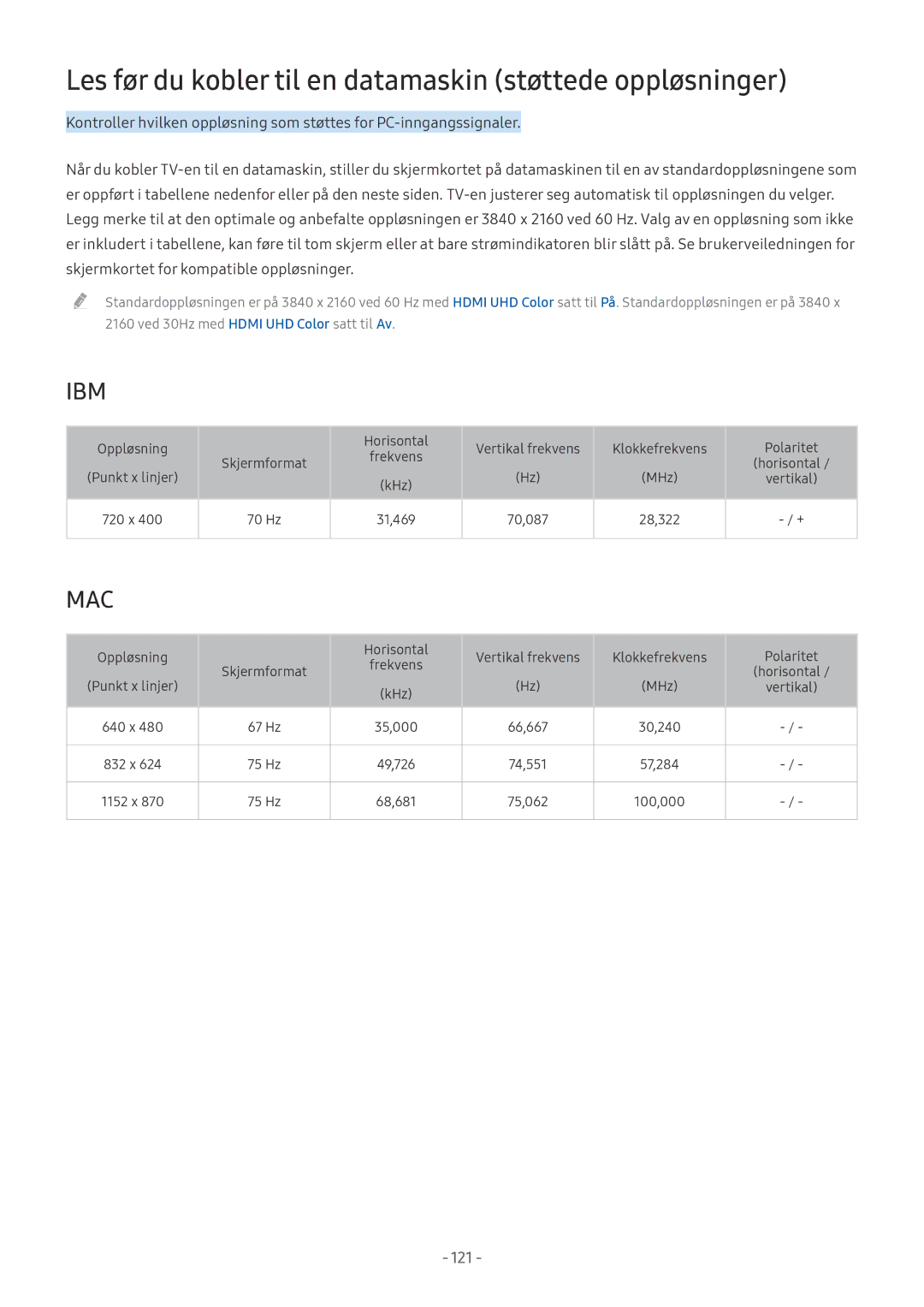 Samsung UE55MU6645UXXC, UE40MU6455UXXC, QE75Q7FAMTXXC manual Les før du kobler til en datamaskin støttede oppløsninger, Ibm 