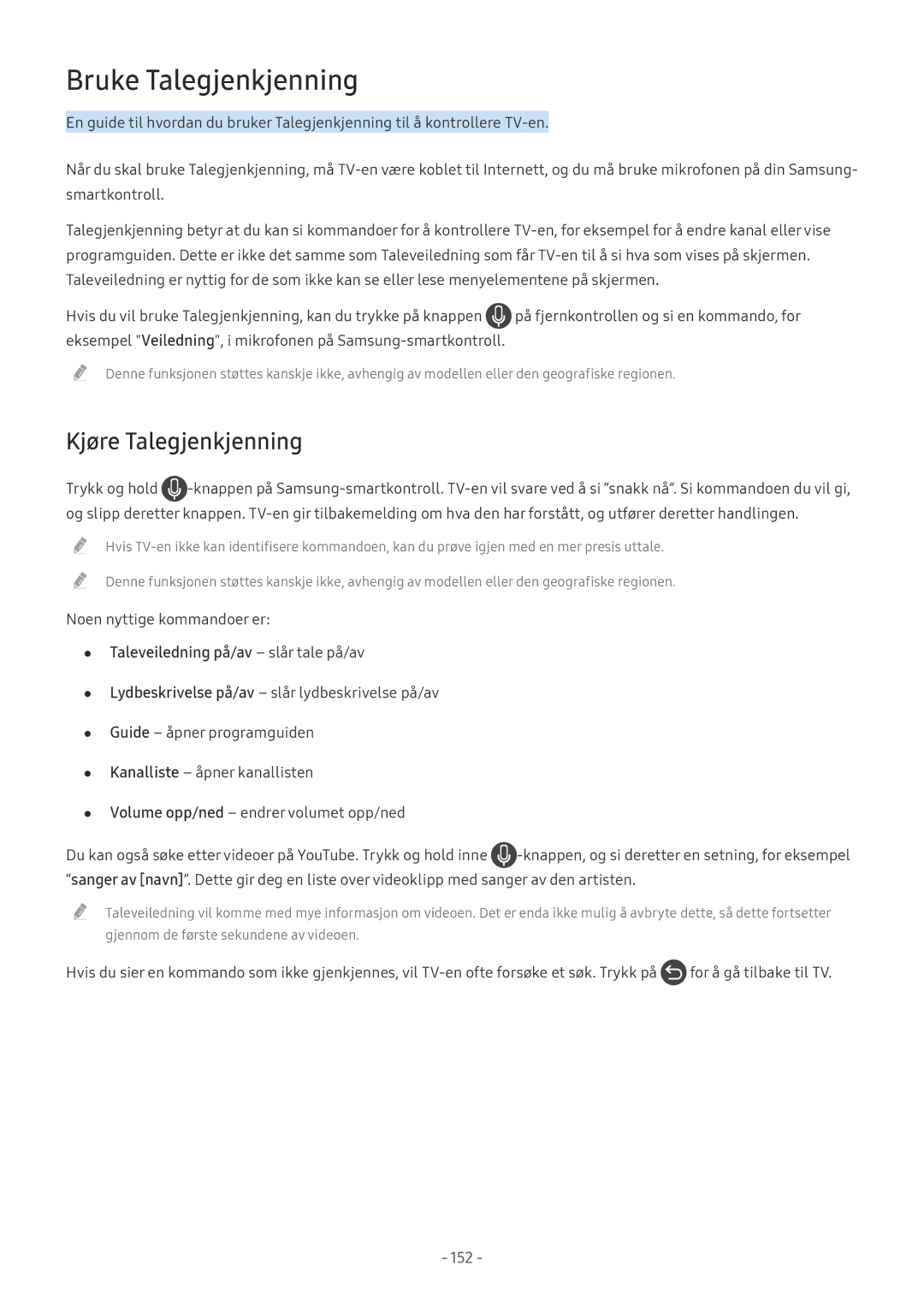 Samsung UE50MU6125KXXC, UE40MU6455UXXC, QE75Q7FAMTXXC manual Kjøre Talegjenkjenning, Taleveiledning på/av slår tale på/av 