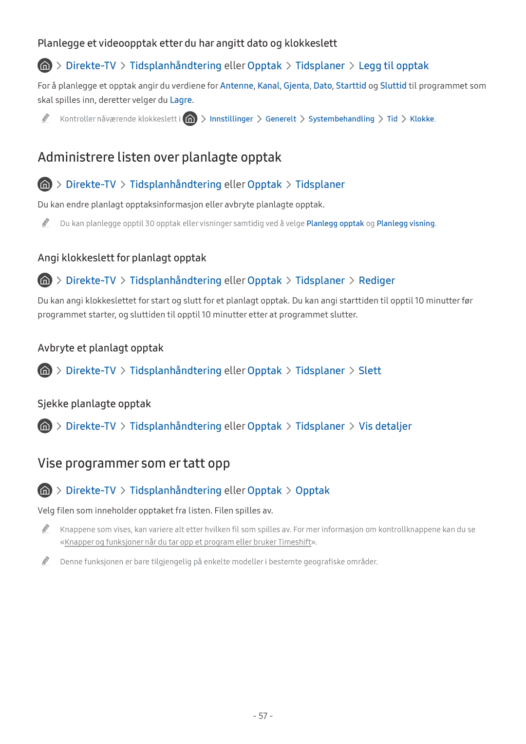 Samsung UE50MU6125KXXC, UE40MU6455UXXC manual Administrere listen over planlagte opptak, Vise programmer som er tatt opp 