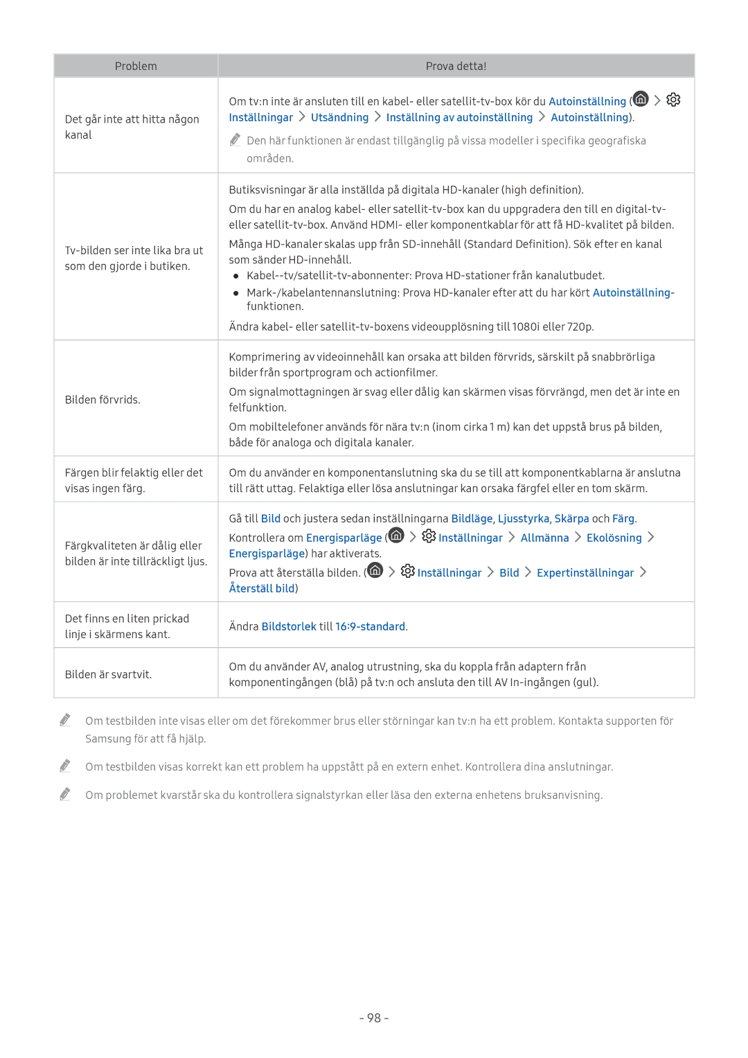 Samsung UE65MU6645UXXC, UE40MU6455UXXC, QE75Q7FAMTXXC, QE65Q8CAMTXXC Inställningar Bild Expertinställningar Återställ bild 