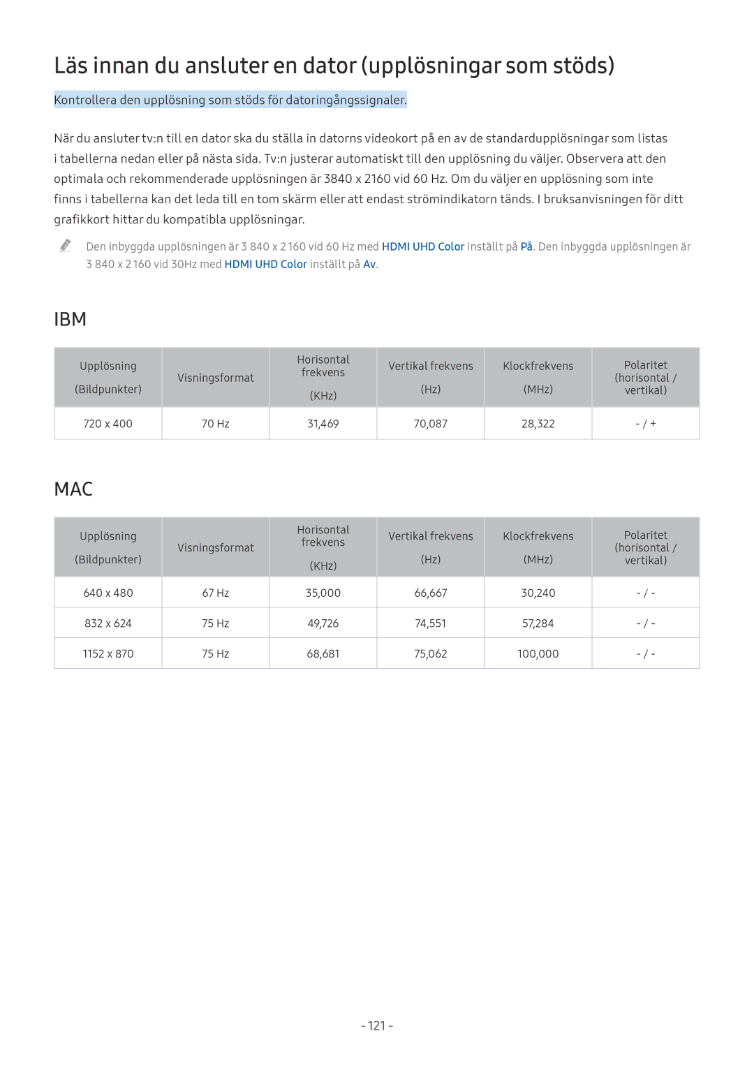 Samsung UE55MU6645UXXC, UE40MU6455UXXC, QE75Q7FAMTXXC manual Läs innan du ansluter en dator upplösningar som stöds, Ibm 