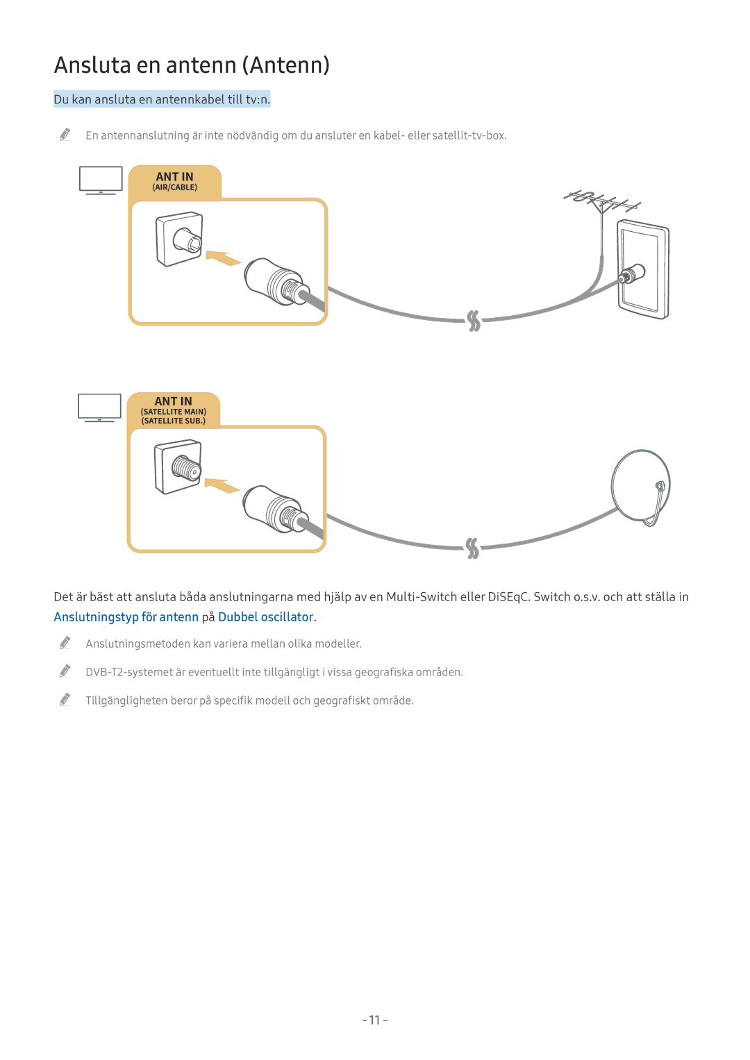 Samsung UE55MU6655UXXC, UE40MU6455UXXC manual Ansluta en antenn Antenn, Anslutningstyp för antenn på Dubbel oscillator 