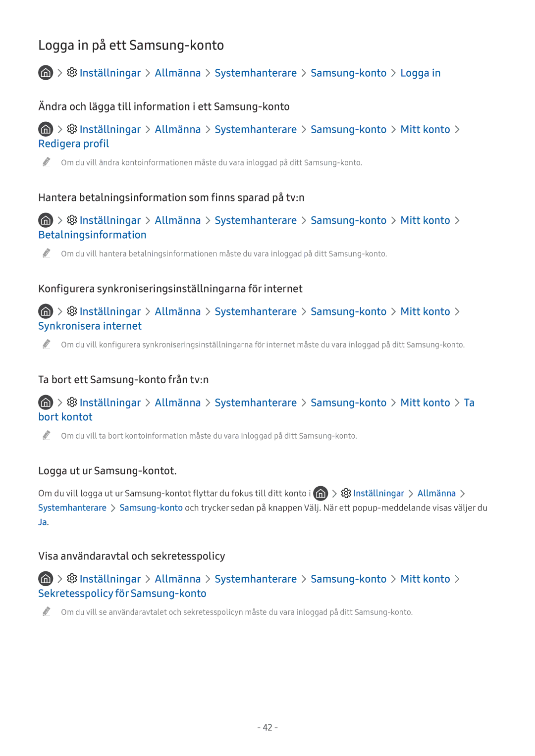 Samsung UE49MU7075TXXC manual Logga in på ett Samsung-konto, Inställningar Allmänna Systemhanterare Samsung-konto Logga 