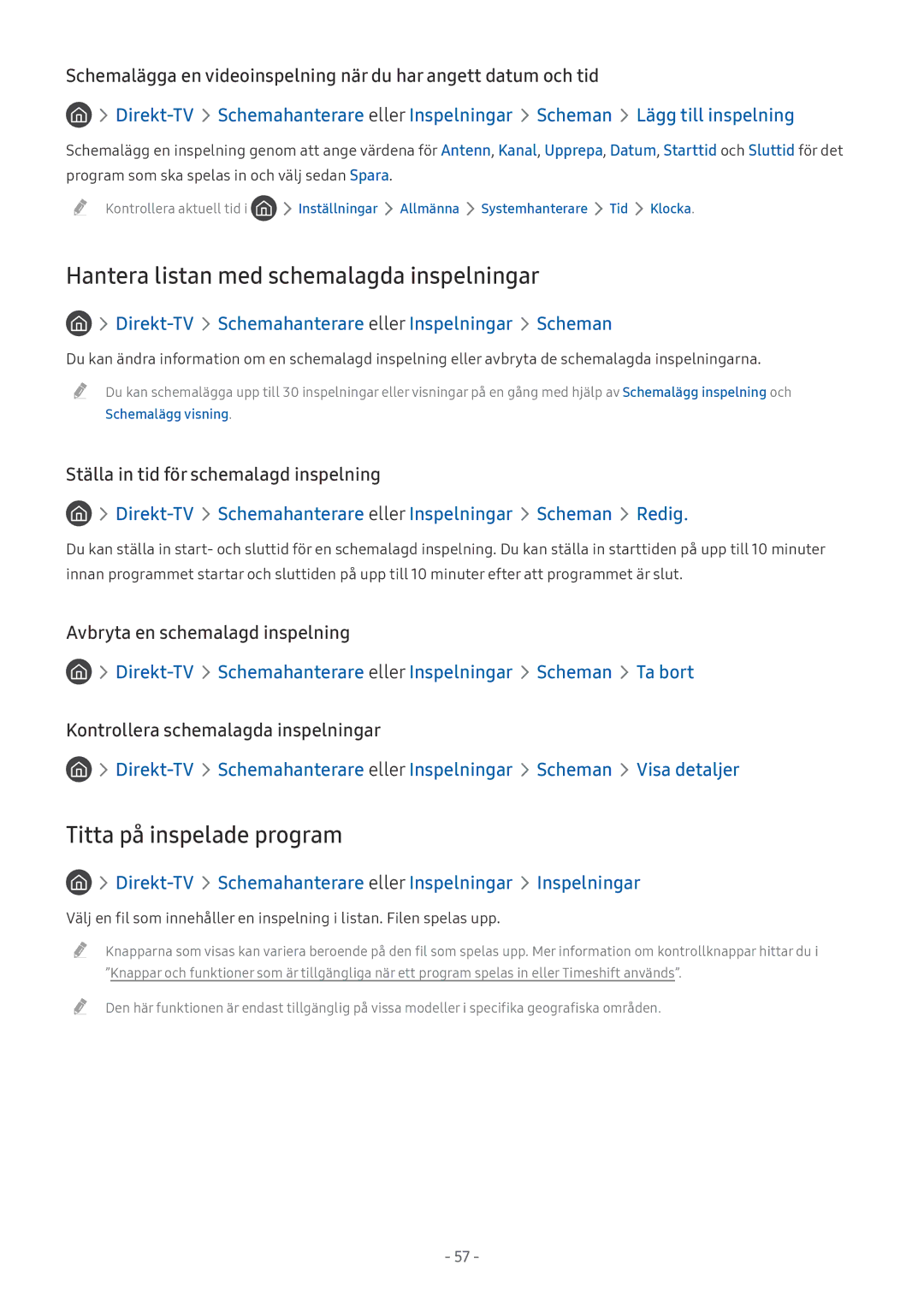 Samsung UE50MU6125KXXC, UE40MU6455UXXC manual Hantera listan med schemalagda inspelningar, Titta på inspelade program 