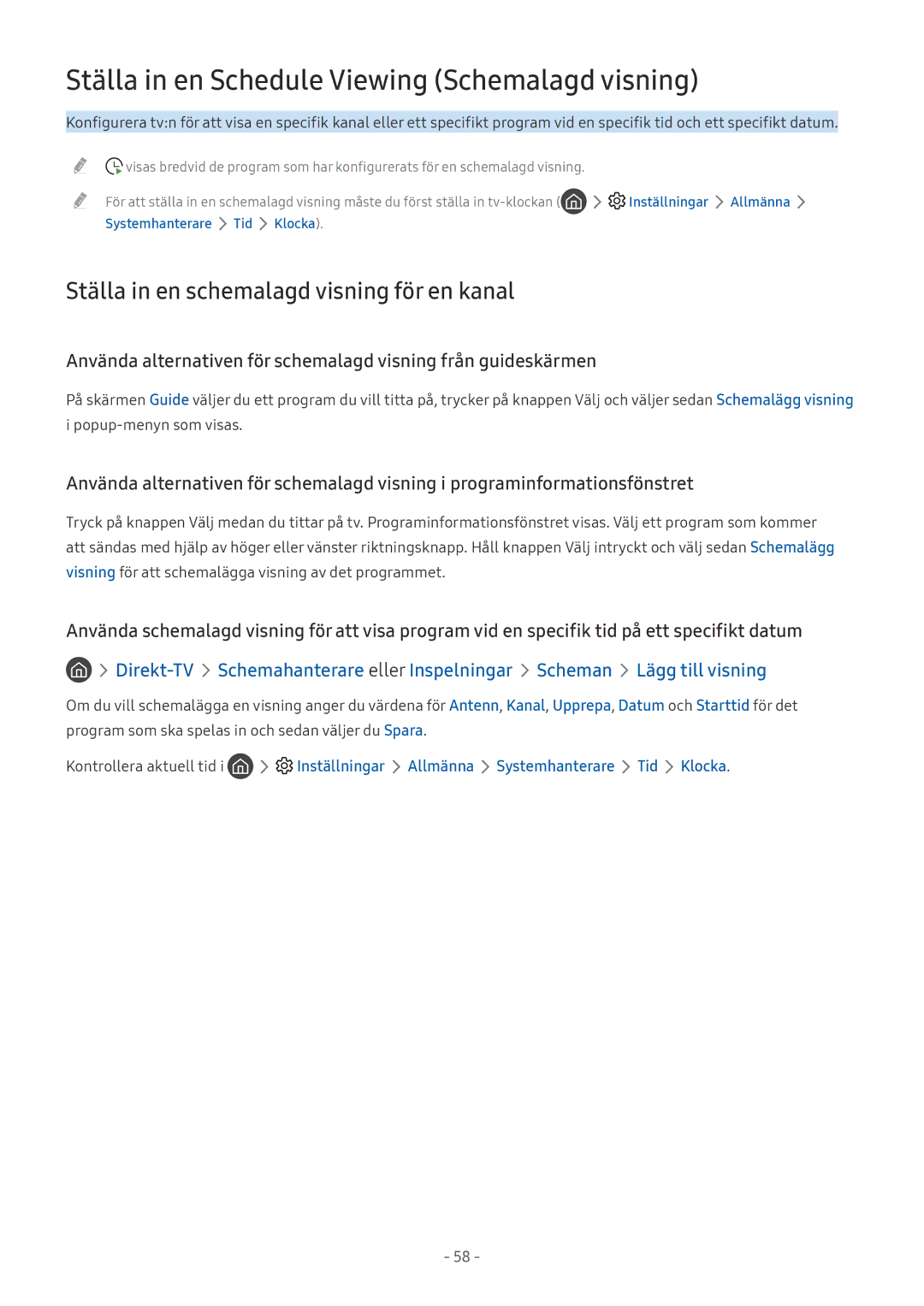 Samsung UE43LS003AUXXC Ställa in en Schedule Viewing Schemalagd visning, Ställa in en schemalagd visning för en kanal 