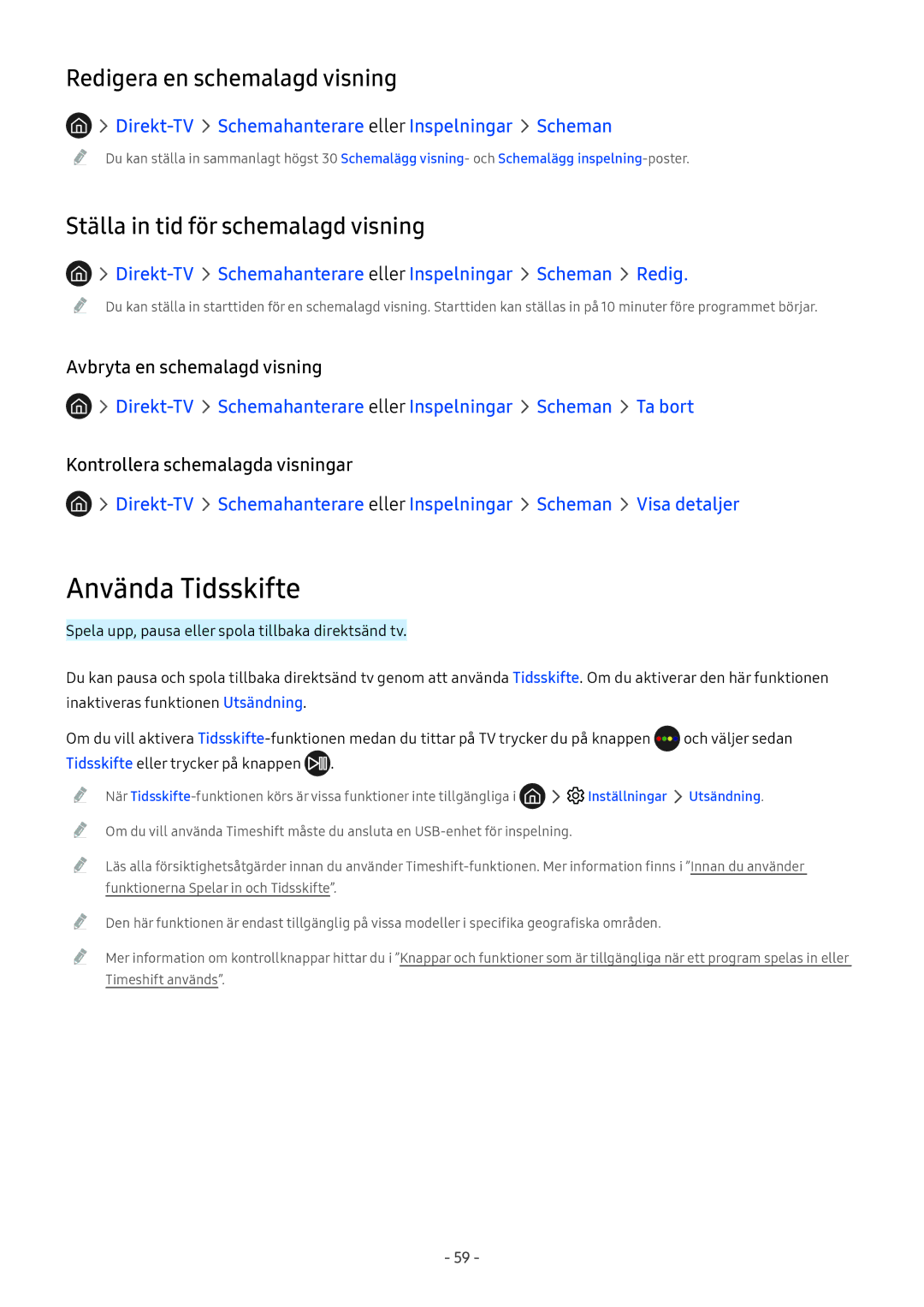 Samsung UE58MU6125KXXC manual Använda Tidsskifte, Redigera en schemalagd visning, Ställa in tid för schemalagd visning 