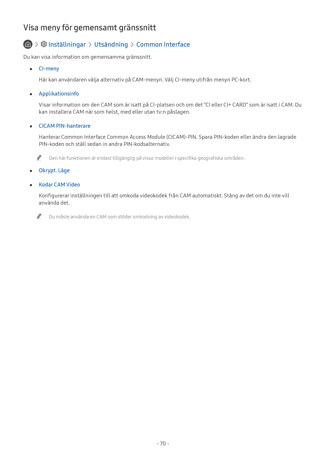 Samsung UE43MU6175UXXC, UE40MU6455UXXC manual Visa meny för gemensamt gränssnitt, Inställningar Utsändning Common Interface 