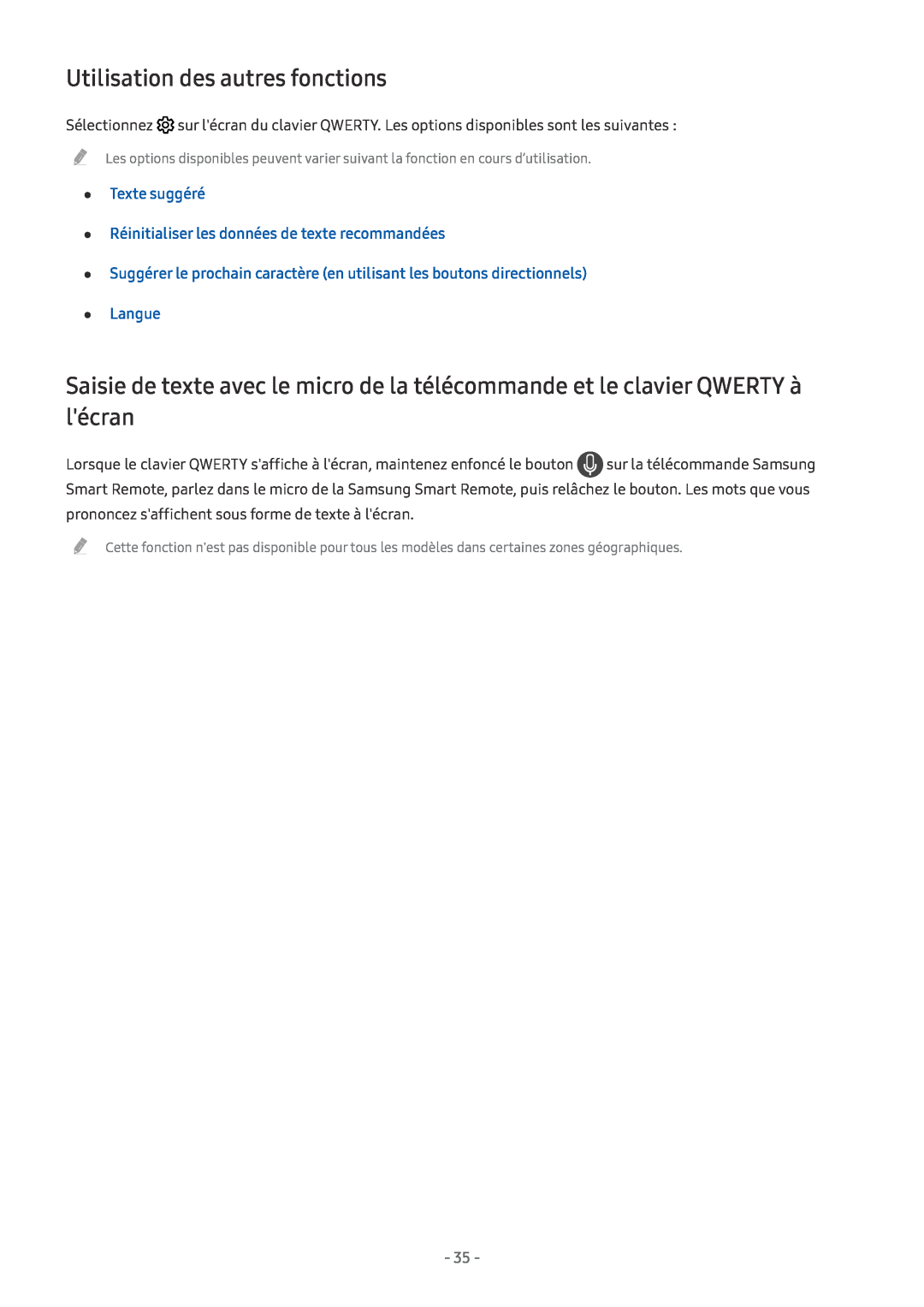 Samsung UE55LS003AUXXC Utilisation des autres fonctions, Texte suggéré Réinitialiser les données de texte recommandées 