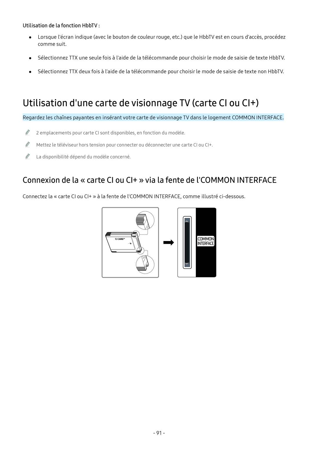 Samsung UE49MU6195UXXC manual Utilisation dune carte de visionnage TV carte CI ou CI+, Utilisation de la fonction HbbTV 
