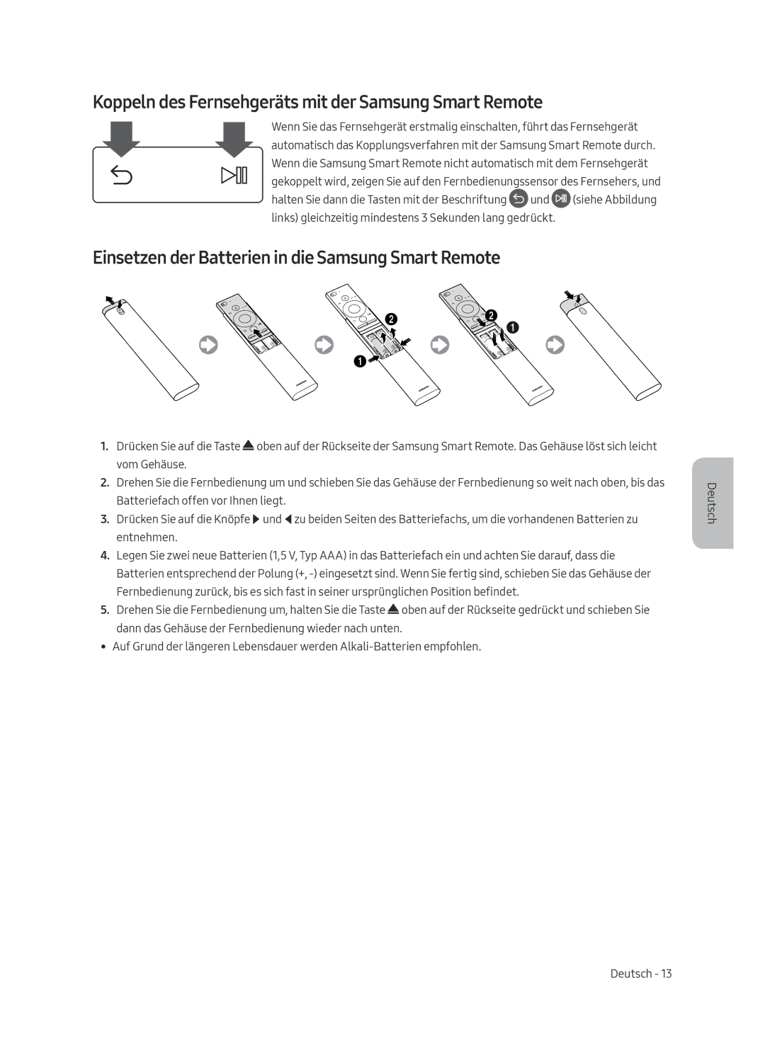 Samsung UE40MU6445UXXC, UE40MU6455UXXC, UE49MU6455UXXC manual Koppeln des Fernsehgeräts mit der Samsung Smart Remote 