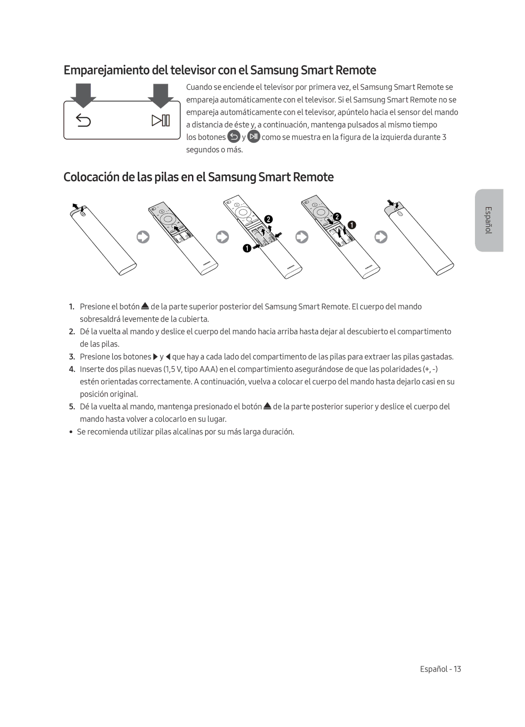 Samsung UE55MU6475UXXC, UE40MU6455UXXC, UE49MU6455UXXC manual Emparejamiento del televisor con el Samsung Smart Remote 