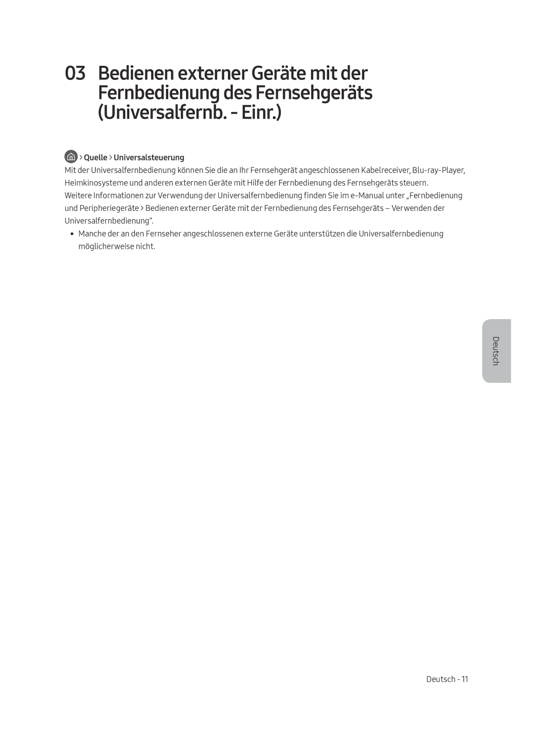 Samsung UE65MU6445UXXC, UE40MU6455UXXC, UE49MU6455UXXC, UE49MU6475UXXC, UE55MU6445UXXC manual Quelle Universalsteuerung 